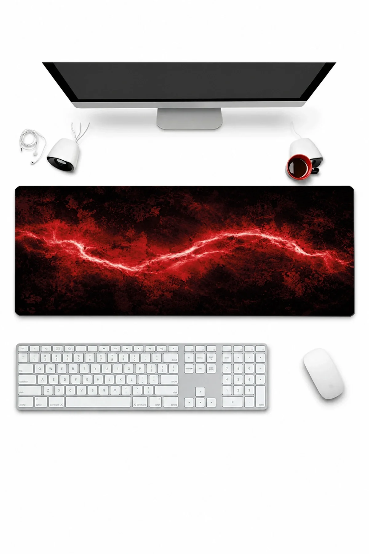 SonicTouch Klavye Mousepad 32x70cm Kızıl Akım Dikişsiz Pürüzsüz Sıvı Geçirmez Kaymaz Taban