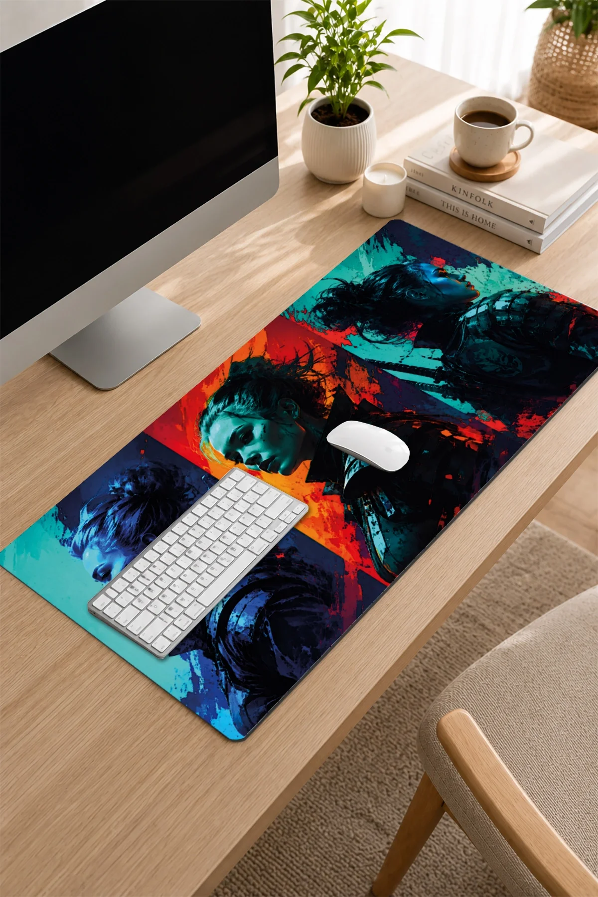SonicTouch Klavye Mousepad 32x70cm Neon Savaşçı Dikişsiz Pürüzsüz Sıvı Geçirmez Kaymaz Taban