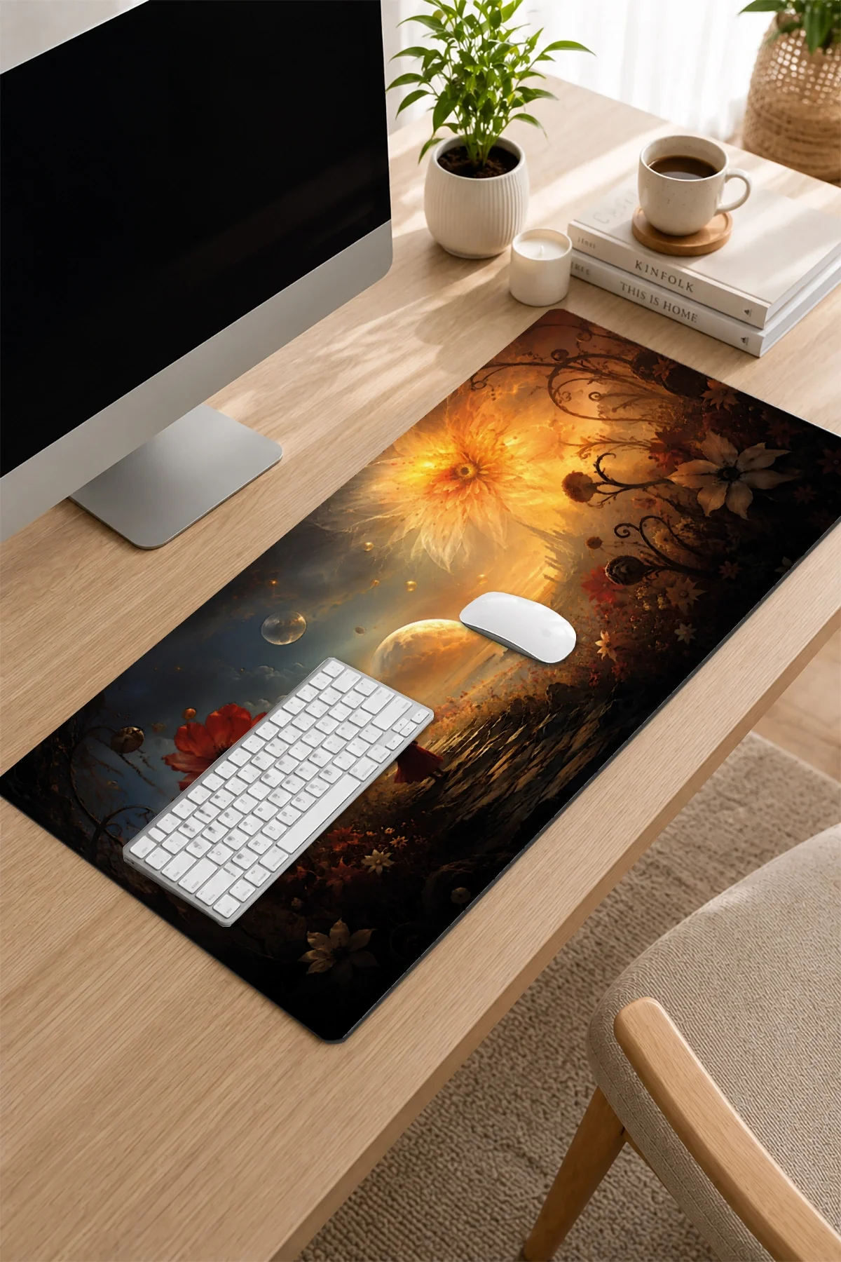 SonicTouch Klavye Mousepad 32x70cm Kozmik Flora Dikişsiz Pürüzsüz Sıvı Geçirmez Kaymaz Taban