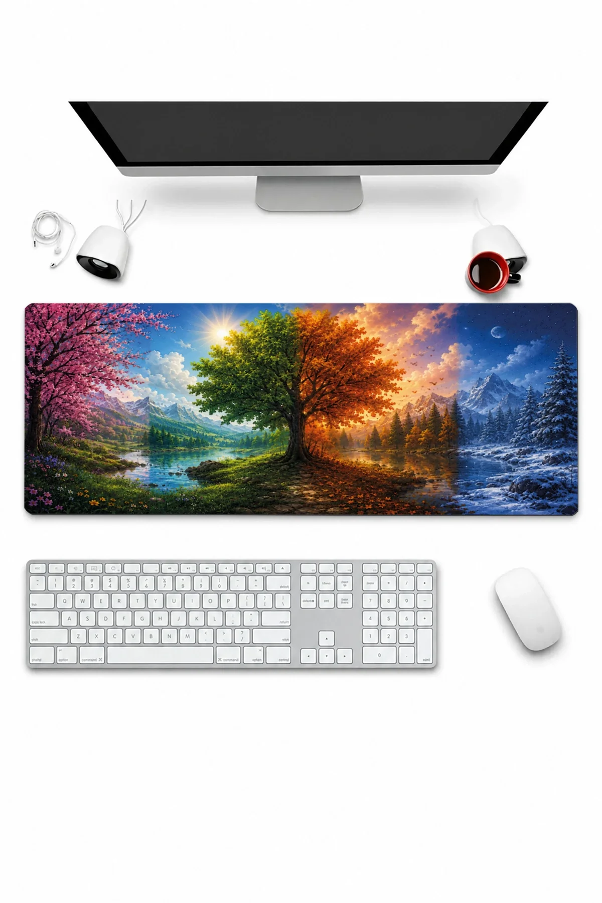 SonicTouch Klavye Mousepad 32x70cm Dört Mevsim Vadisi Dikişsiz Pürüzsüz Sıvı Geçirmez Kaymaz Taban