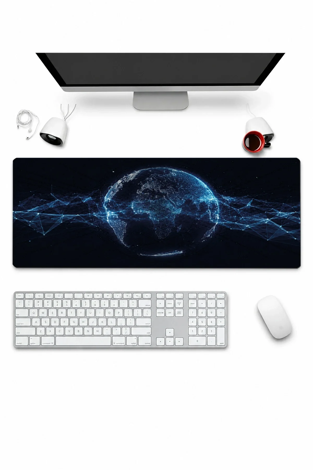 SonicTouch Klavye Mousepad 32x70cm Küresel Ağ Dikişsiz Pürüzsüz Sıvı Geçirmez Kaymaz Taban
