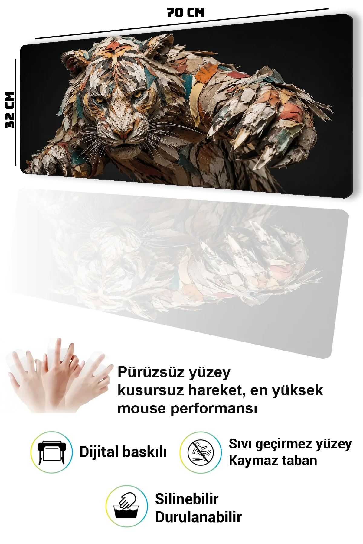 SonicTouch Klavye Mousepad 32x70cm Kağıttan Kaplan Dikişsiz Pürüzsüz Sıvı Geçirmez Kaymaz Taban