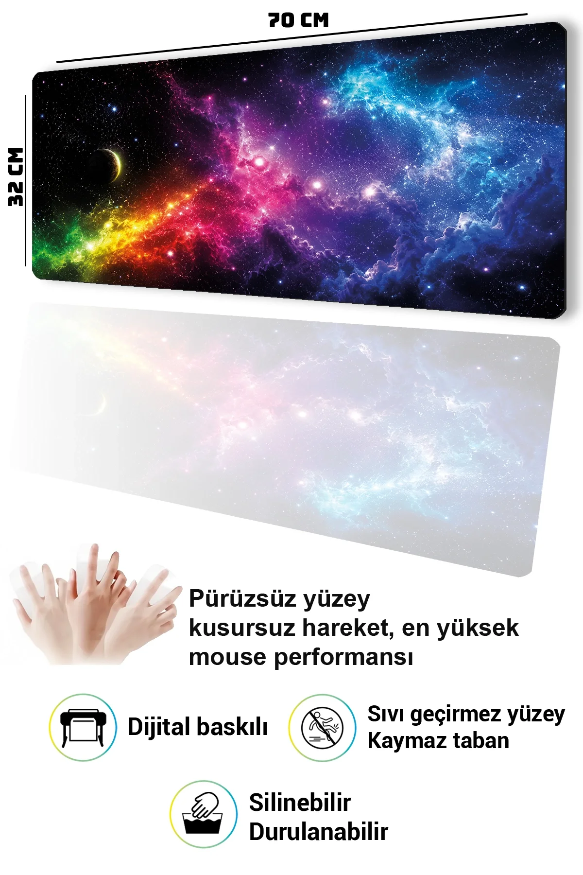 SonicTouch Klavye Mousepad 32x70cm Nebula Ufku Dikişsiz Pürüzsüz Sıvı Geçirmez Kaymaz Taban