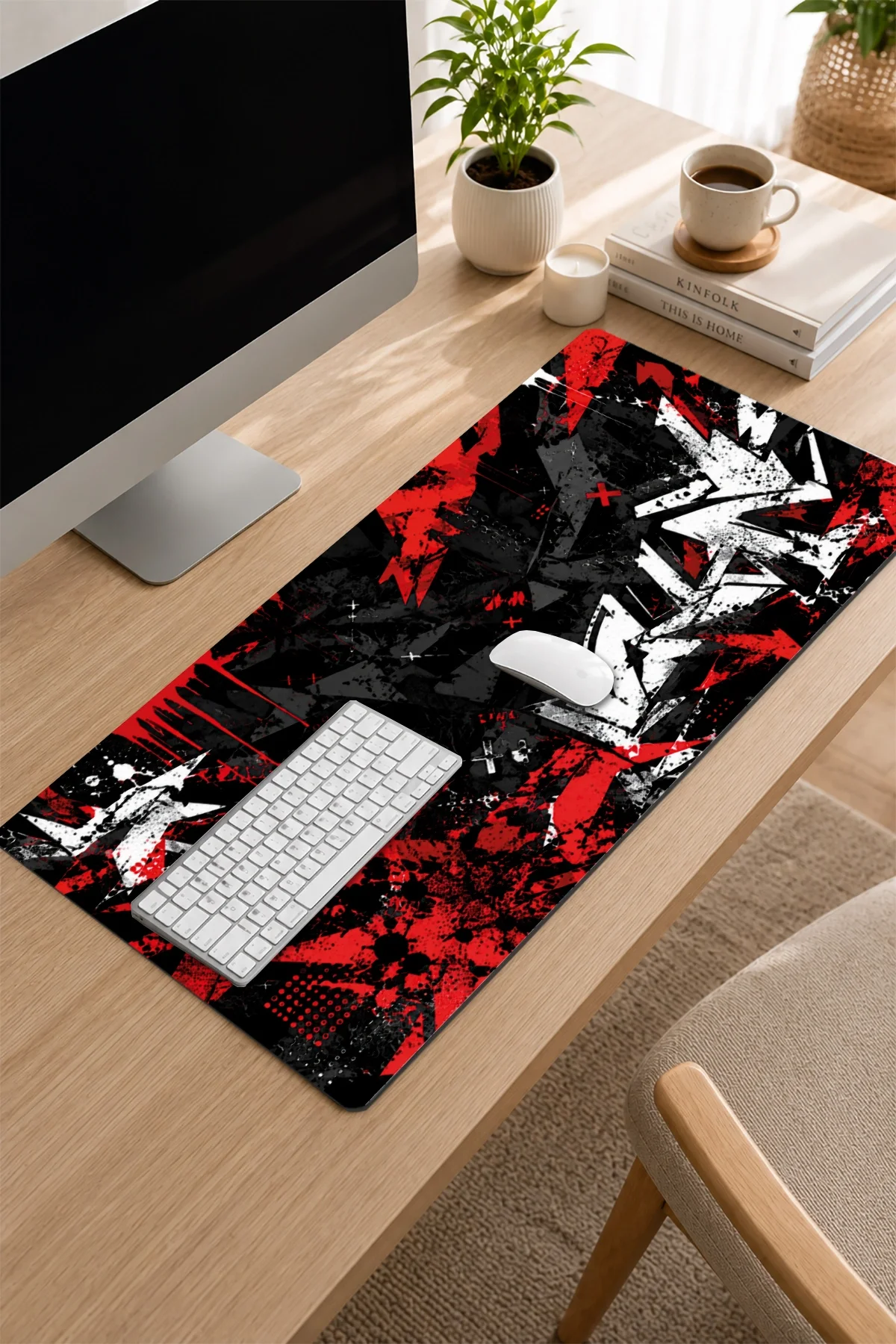 SonicTouch Klavye Mousepad 32x70cm Kızıl Kaos Dikişsiz Pürüzsüz Sıvı Geçirmez Kaymaz Taban