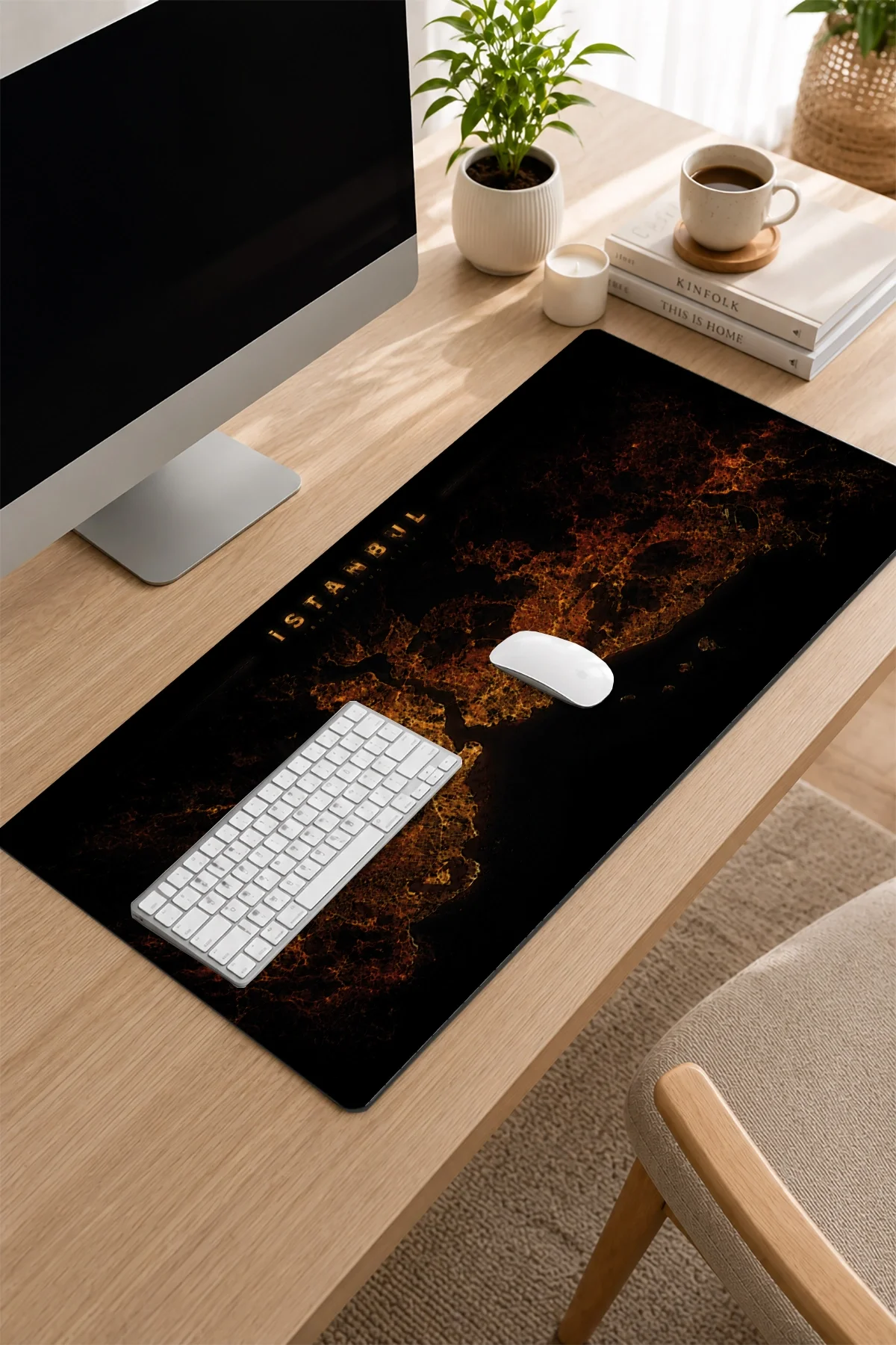 SonicTouch Klavye Mousepad 32x70cm istanbul Gece Haritası Pürüzsüz Sıvı Geçirmez Kaymaz Taban
