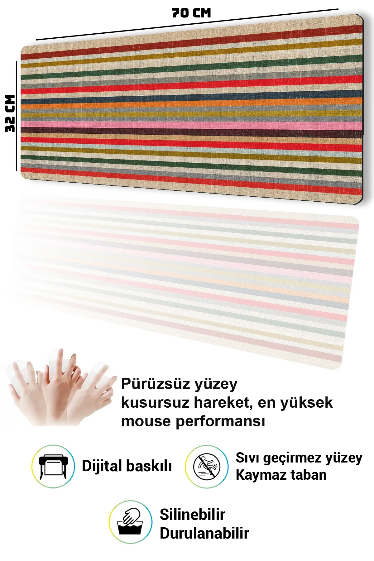 SonicTouch Klavye Mousepad 32x70cm Yörük Kilimi Dikişsiz Pürüzsüz Sıvı Geçirmez Kaymaz Taban