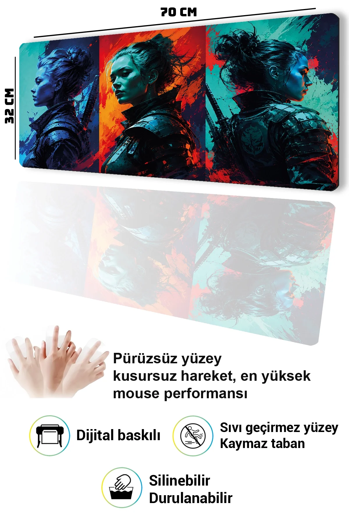 SonicTouch Klavye Mousepad 32x70cm Neon Savaşçı Dikişsiz Pürüzsüz Sıvı Geçirmez Kaymaz Taban