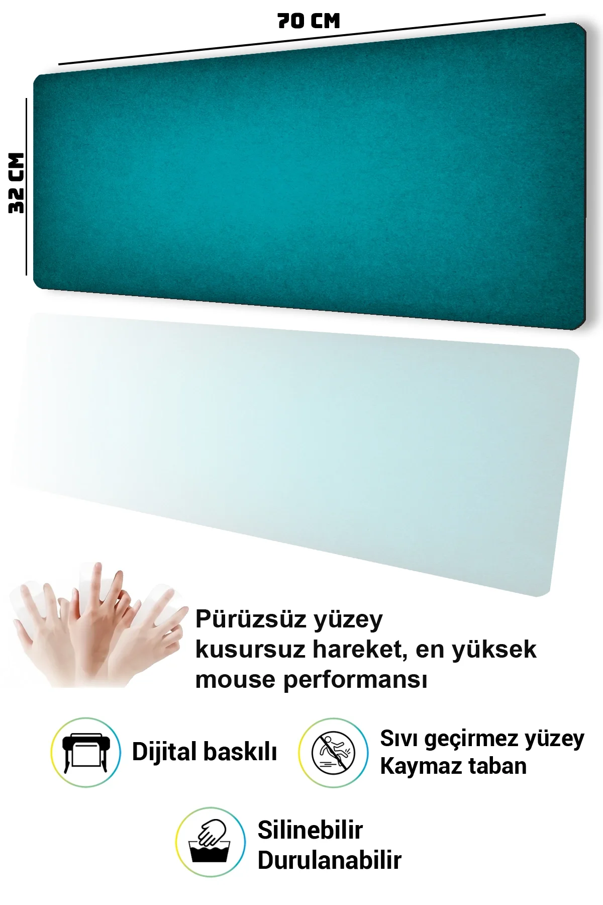 SonicTouch Klavye Mousepad 32x70cm Yeşil Aura Dikişsiz Pürüzsüz Sıvı Geçirmez Kaymaz Taban