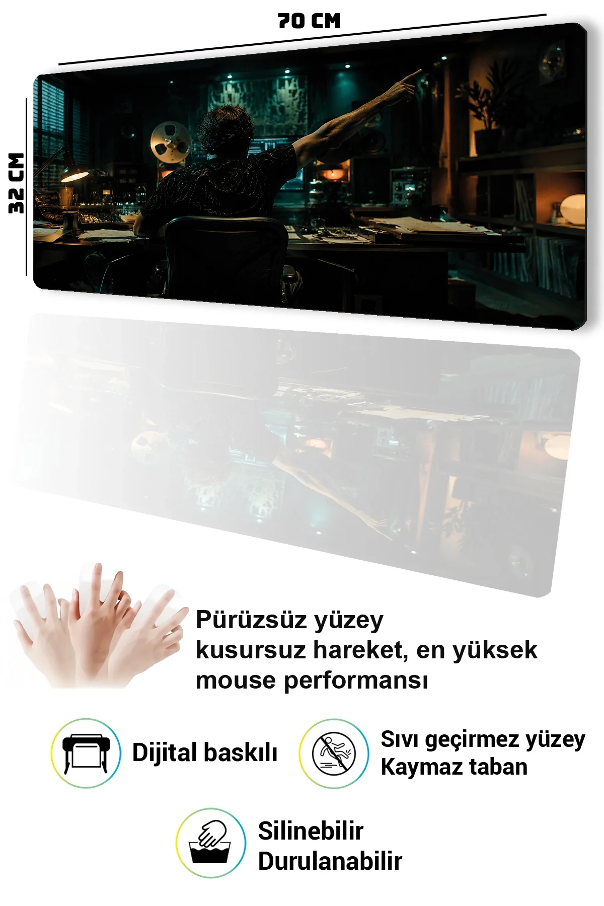 SonicTouch Klavye Mousepad 32x70cm Perde Arkası Dikişsiz Pürüzsüz Sıvı Geçirmez Kaymaz Taban