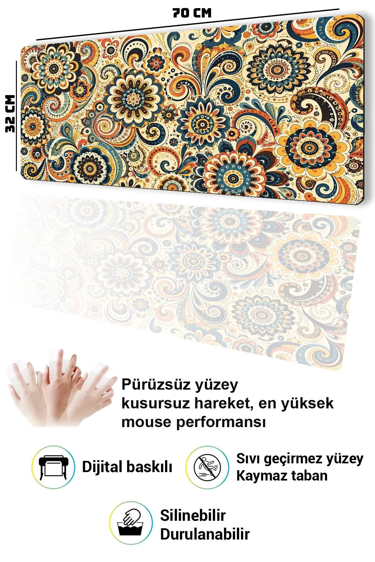 SonicTouch Klavye Mousepad 32x70cm Çiçek Rüyası Pürüzsüz Sıvı Geçirmez Kaymaz Taban