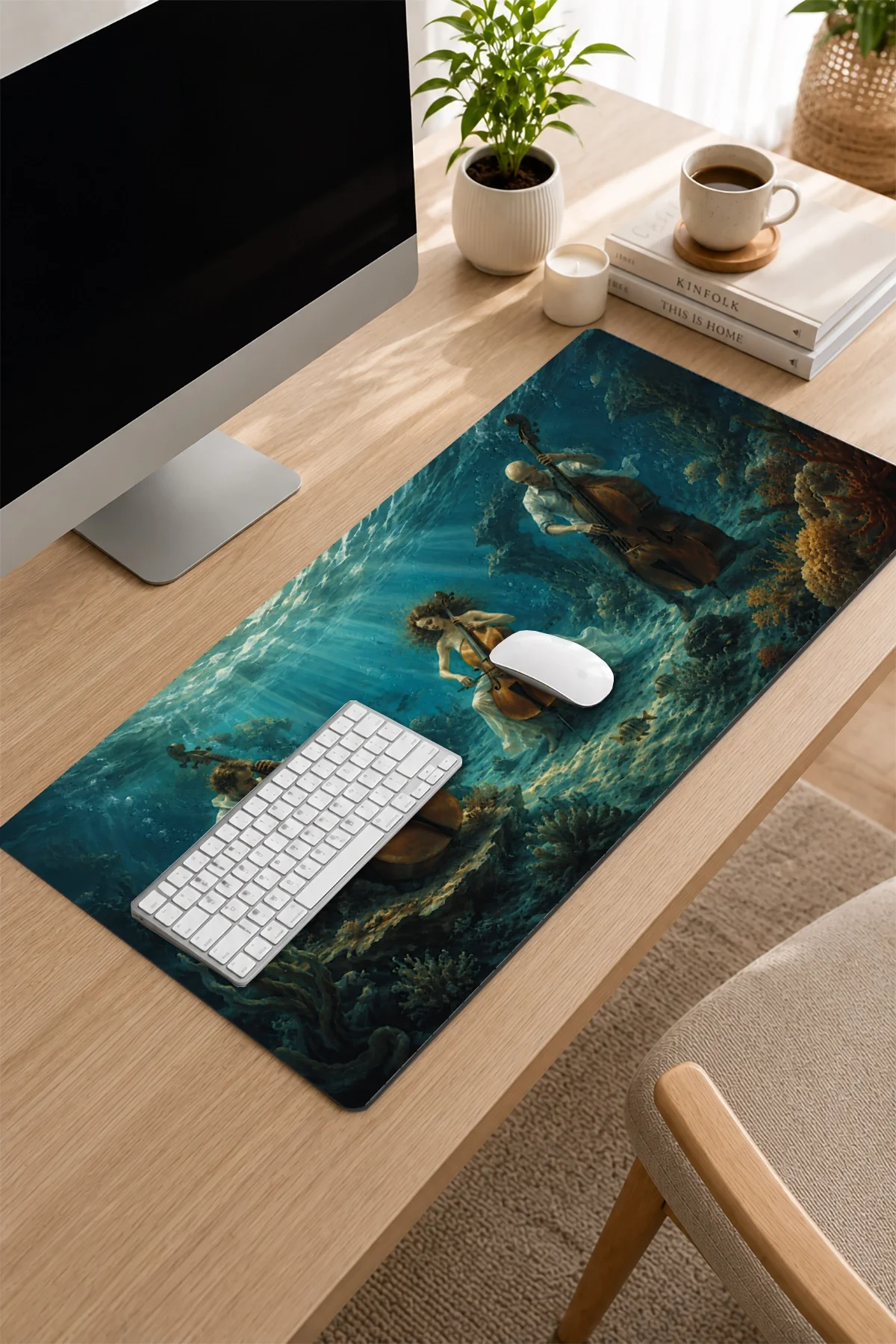 SonicTouch Klavye Mousepad 32x70cm Okyanus Senfonisi Dikişsiz Pürüzsüz Sıvı Geçirmez Kaymaz Taban