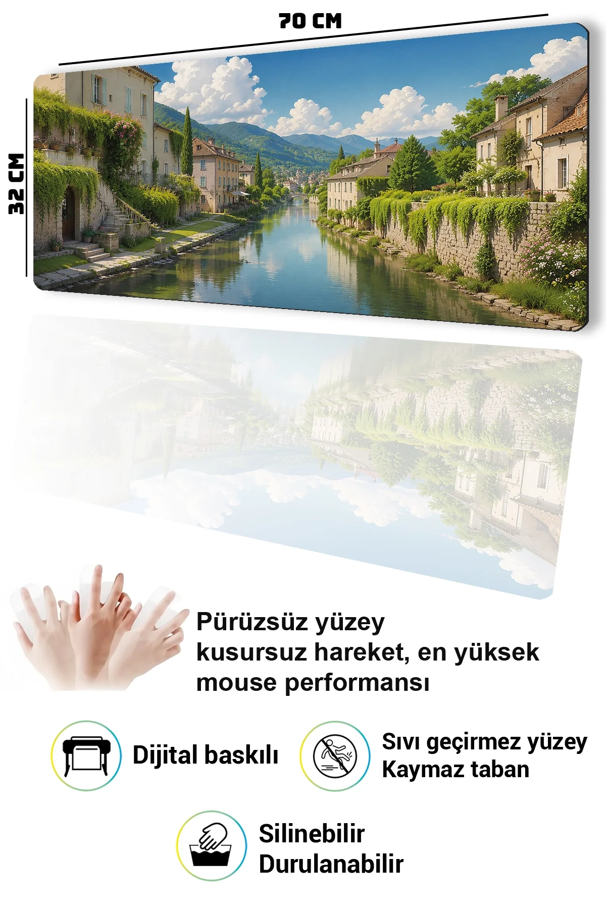 SonicTouch Klavye Mousepad 32x70cm Yeşil Kanal Dikişsiz Pürüzsüz Sıvı Geçirmez Kaymaz Taban