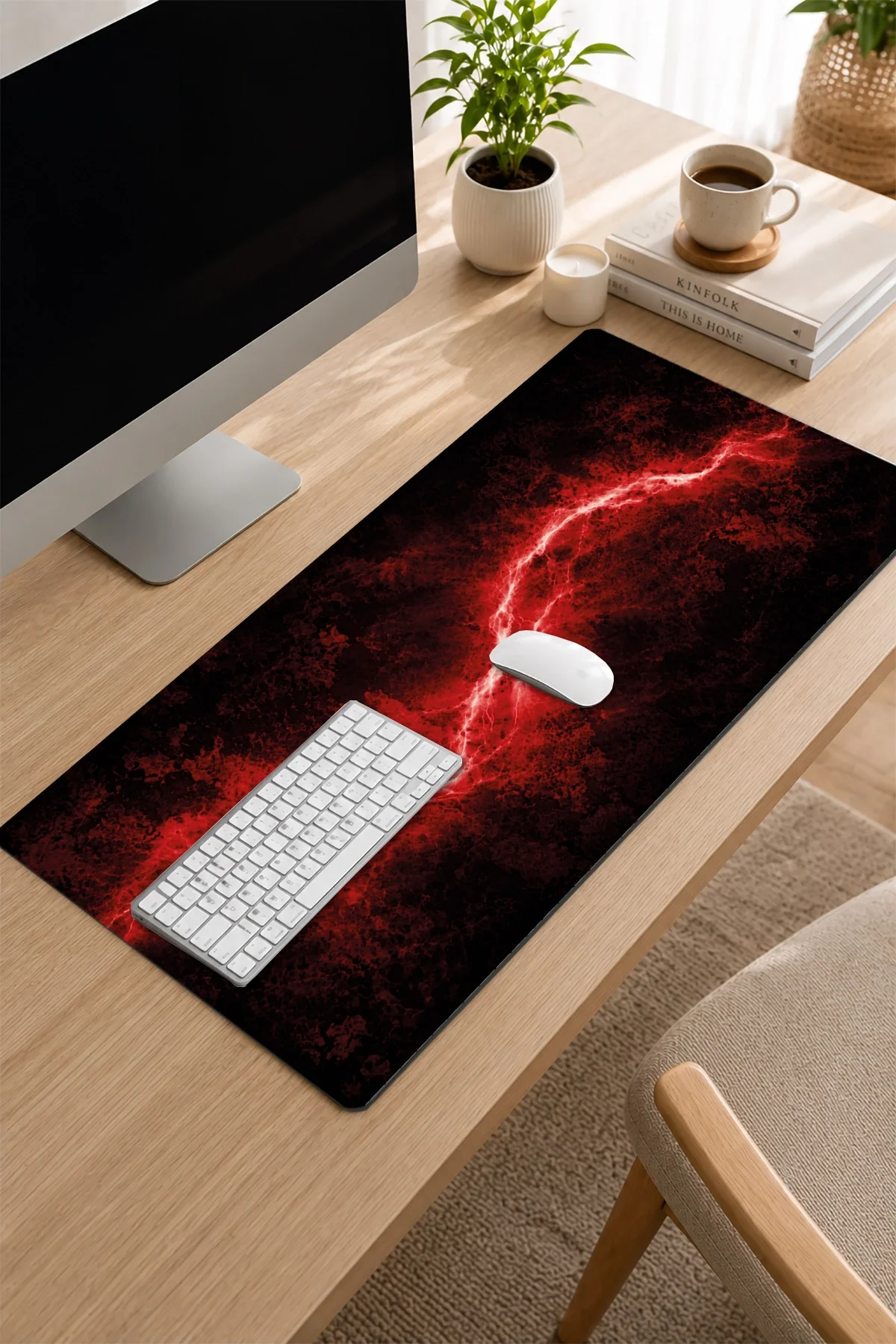 SonicTouch Klavye Mousepad 32x70cm Kızıl Akım Dikişsiz Pürüzsüz Sıvı Geçirmez Kaymaz Taban