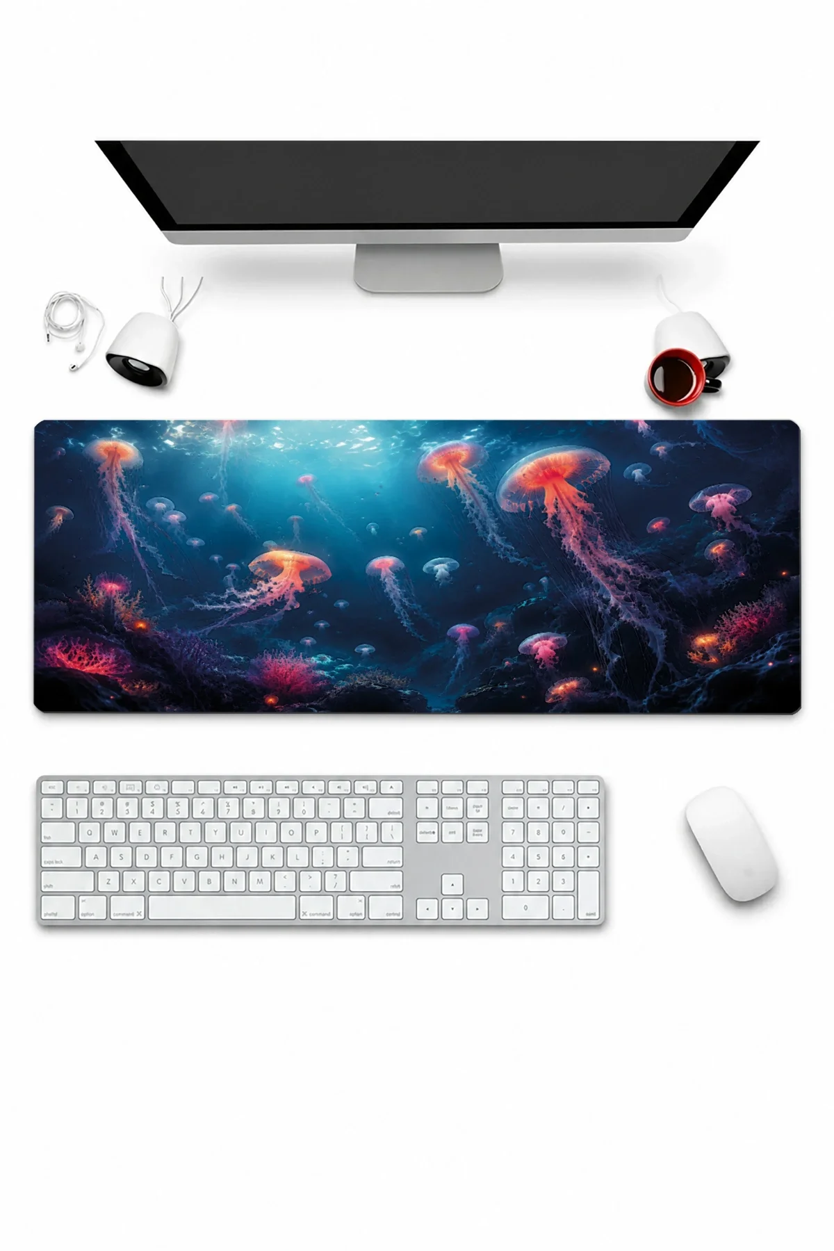 SonicTouch Klavye Mousepad 32x70cm Işıltılı Derinlikler Dikişsiz Pürüzsüz Sıvı Geçirmez Kaymaz Taban