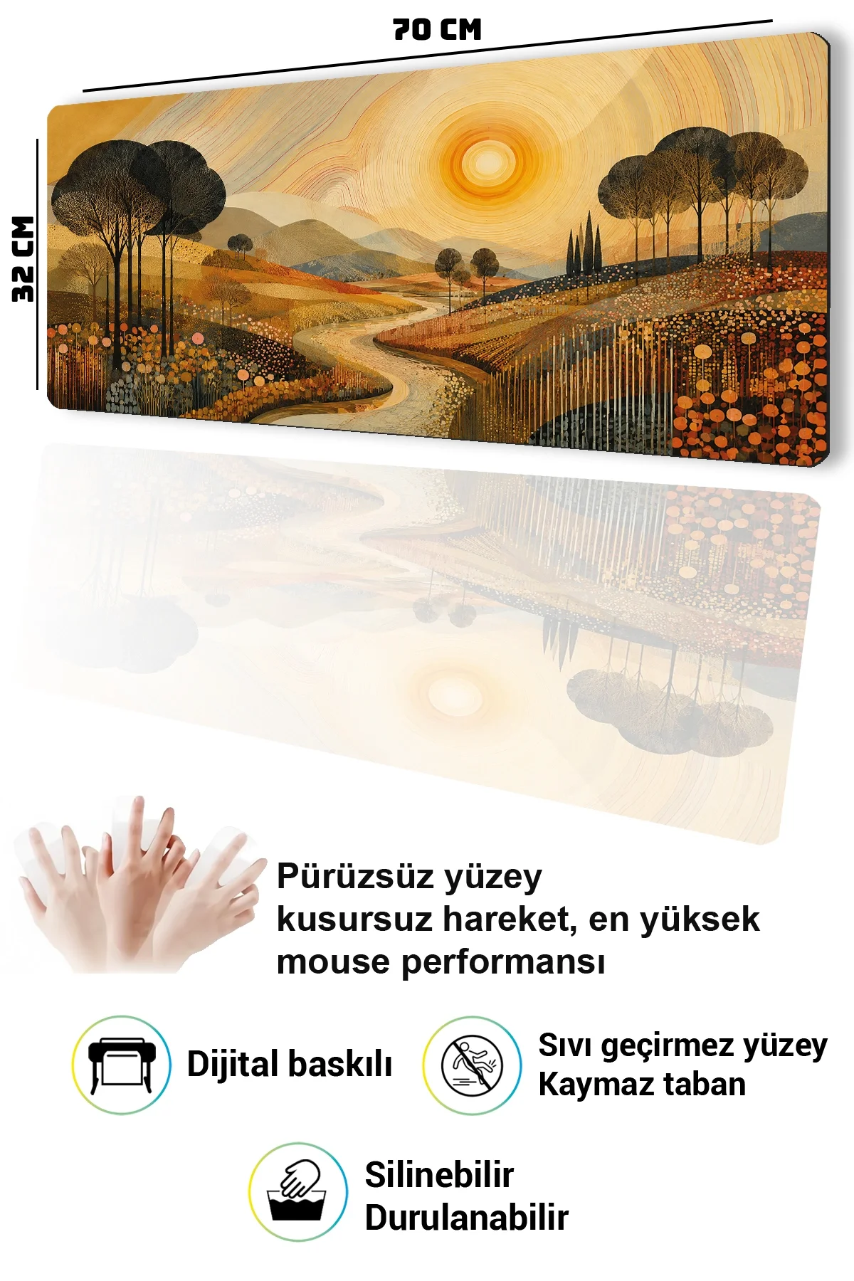 SonicTouch Klavye Mousepad 32x70cm Altın Vadi Dikişsiz Pürüzsüz Sıvı Geçirmez Kaymaz Taban