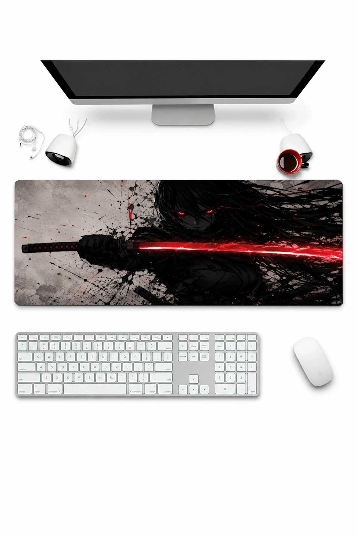 SonicTouch Klavye Mousepad 32x70cm Kızıl Katana Dikişsiz Pürüzsüz Sıvı Geçirmez Kaymaz Taban