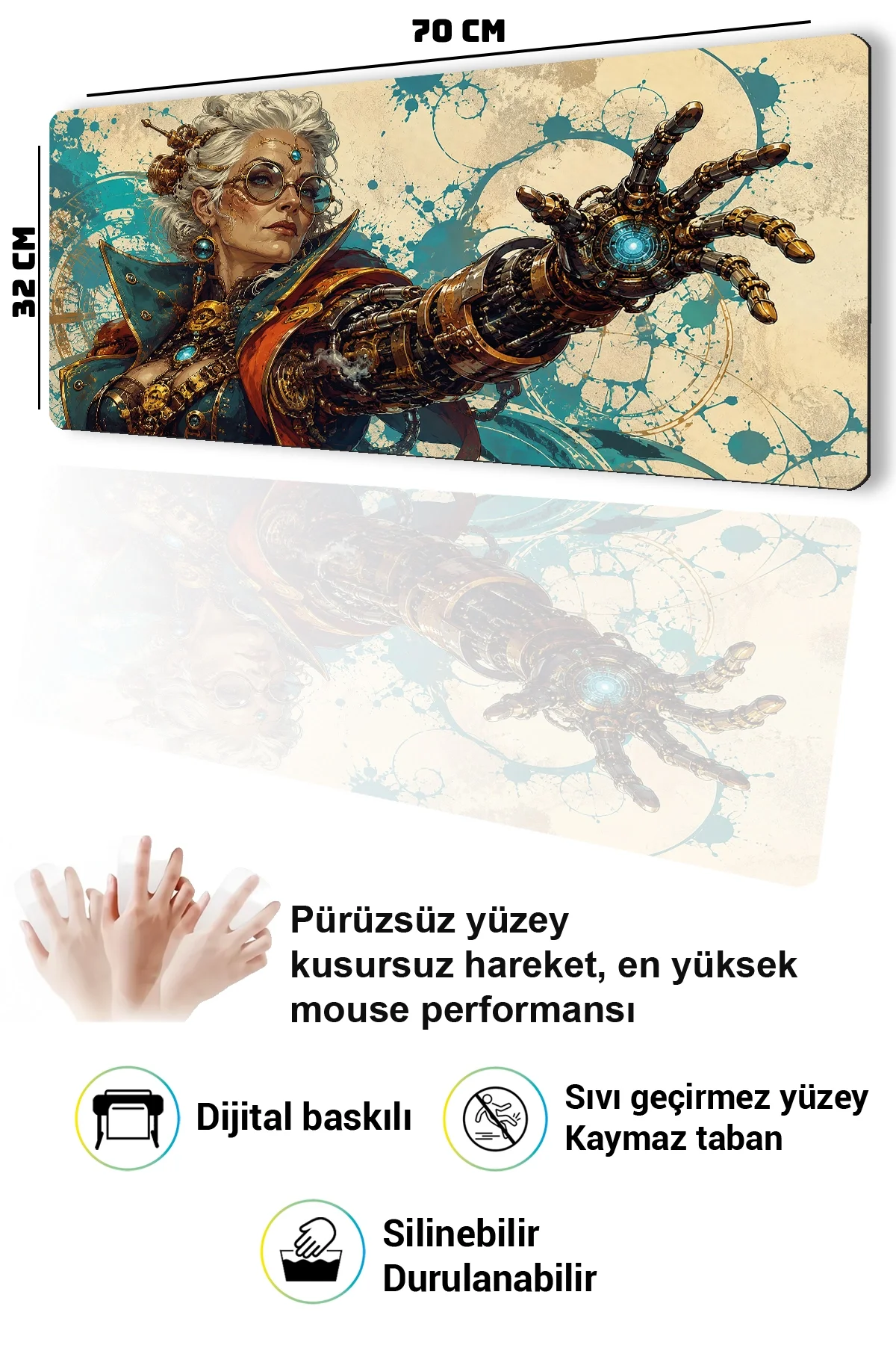 SonicTouch Klavye Mousepad 32x70cm Bakır Bilge Dikişsiz Pürüzsüz Sıvı Geçirmez Kaymaz Taban