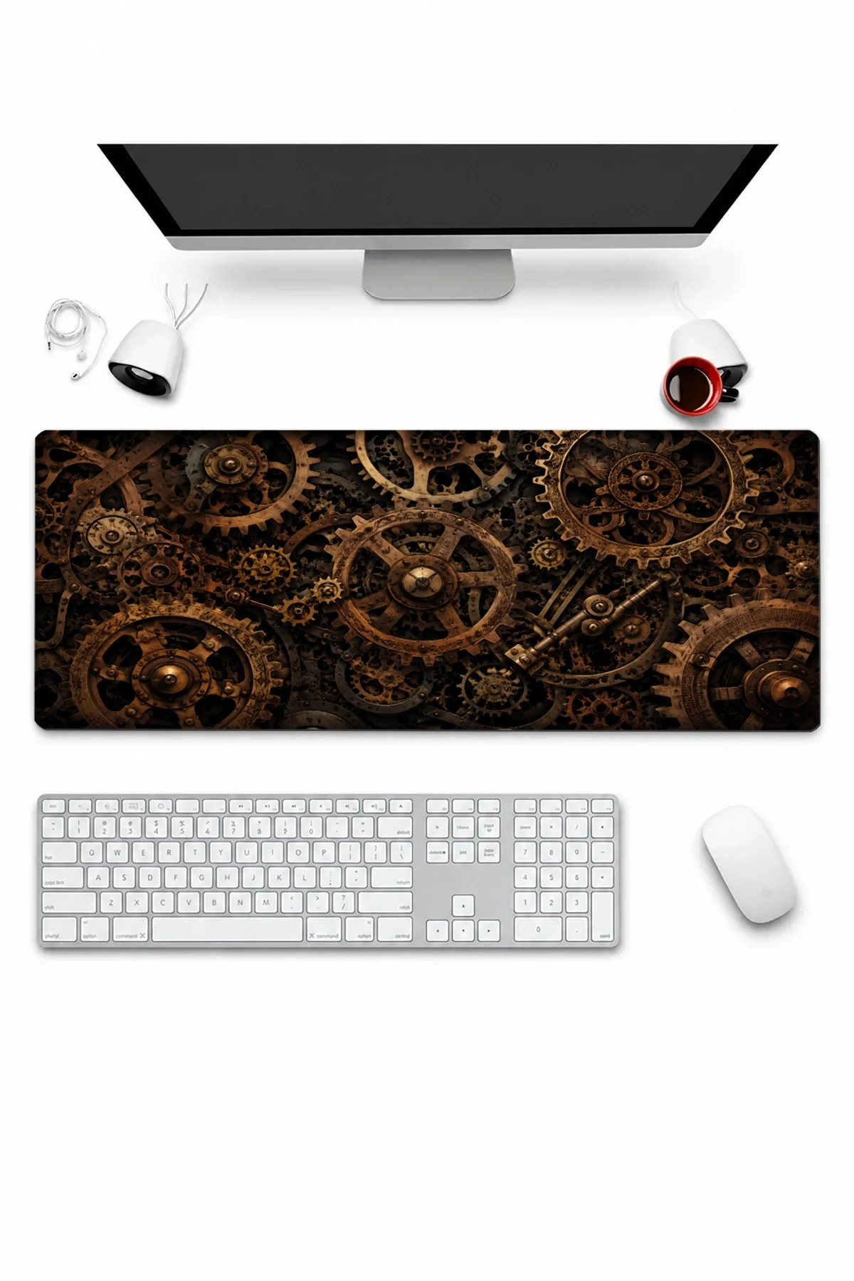 SonicTouch Klavye Mousepad 32x70cm Bronz Çarklar Dikişsiz Pürüzsüz Sıvı Geçirmez Kaymaz Taban