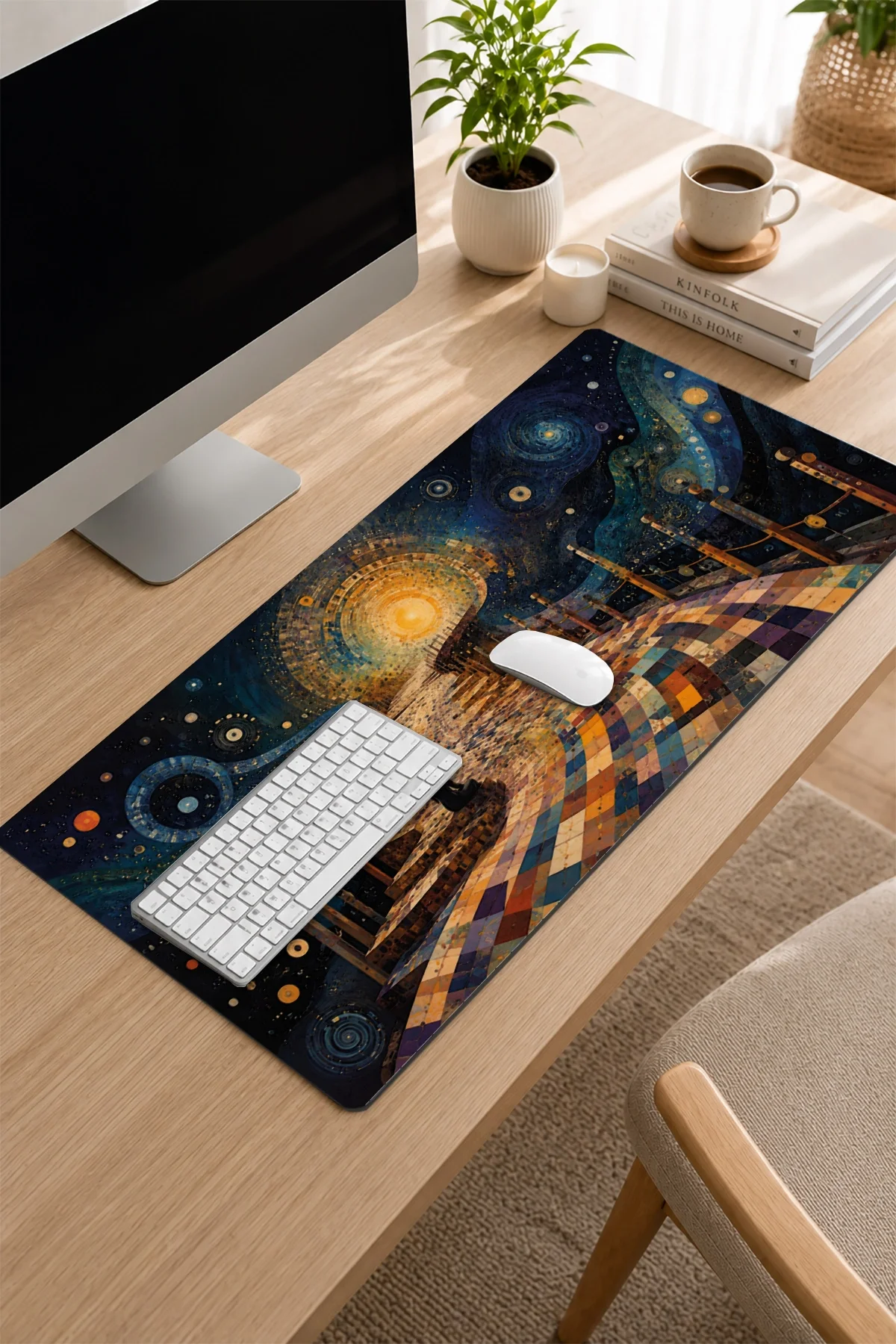 SonicTouch Klavye Mousepad 32x70cm Kozmik Mozaik Yol Dikişsiz Pürüzsüz Sıvı Geçirmez Kaymaz Taban