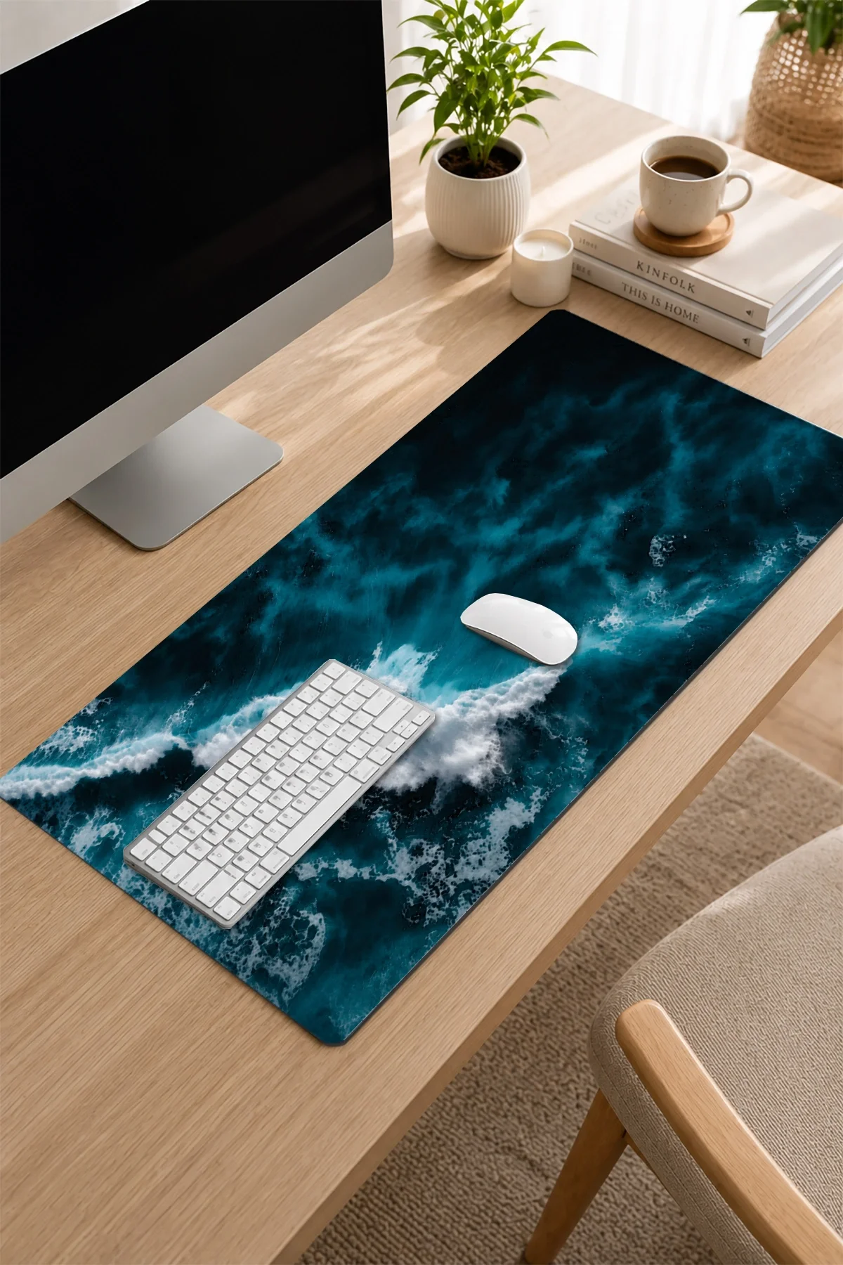 SonicTouch Klavye Mousepad 32x70cm Mavi Derinlik Dikişsiz Pürüzsüz Sıvı Geçirmez Kaymaz Taban