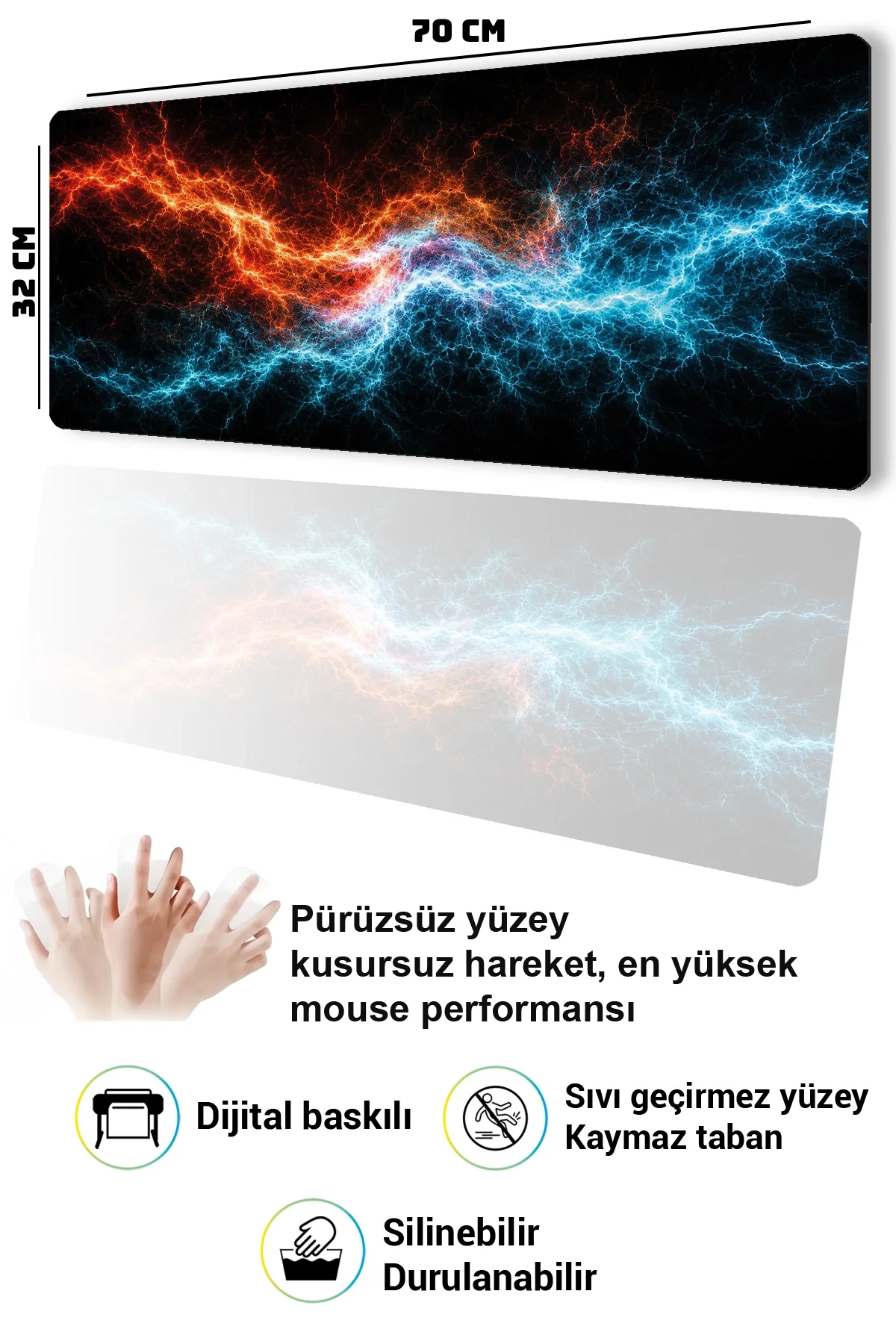 SonicTouch Klavye Mousepad 32x70cm Enerji Kırılması Dikişsiz Pürüzsüz Sıvı Geçirmez Kaymaz Taban