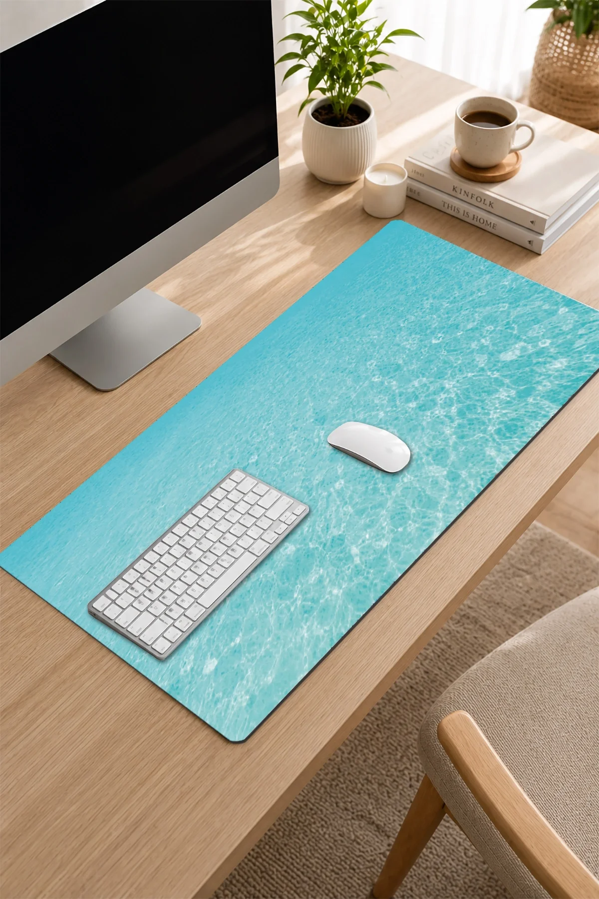 SonicTouch Klavye Mousepad 32x70cm Mavi Huzur Dikişsiz Pürüzsüz Sıvı Geçirmez Kaymaz Taban