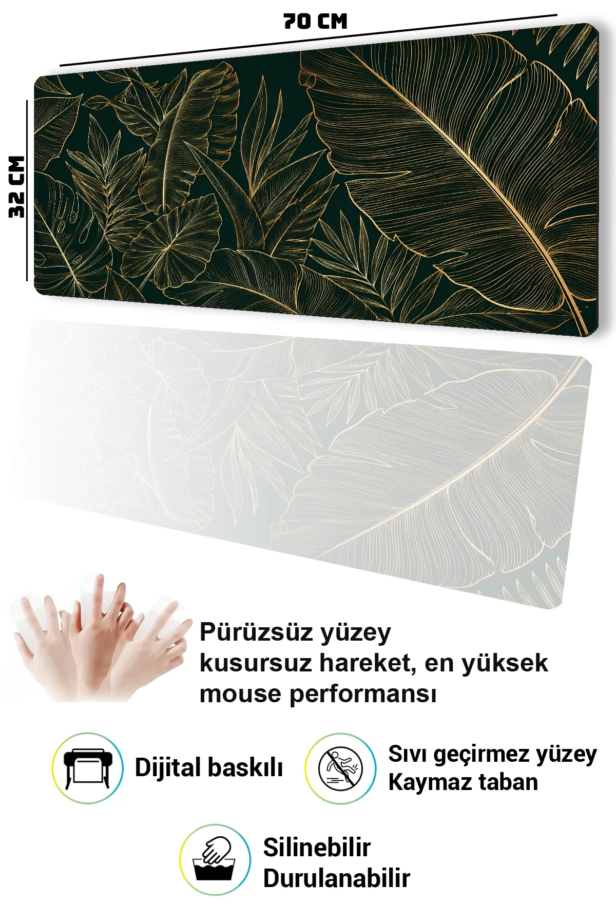 SonicTouch Klavye Mousepad 32x70cm Zümrüt Bahçe Dikişsiz Pürüzsüz Sıvı Geçirmez Kaymaz Taban