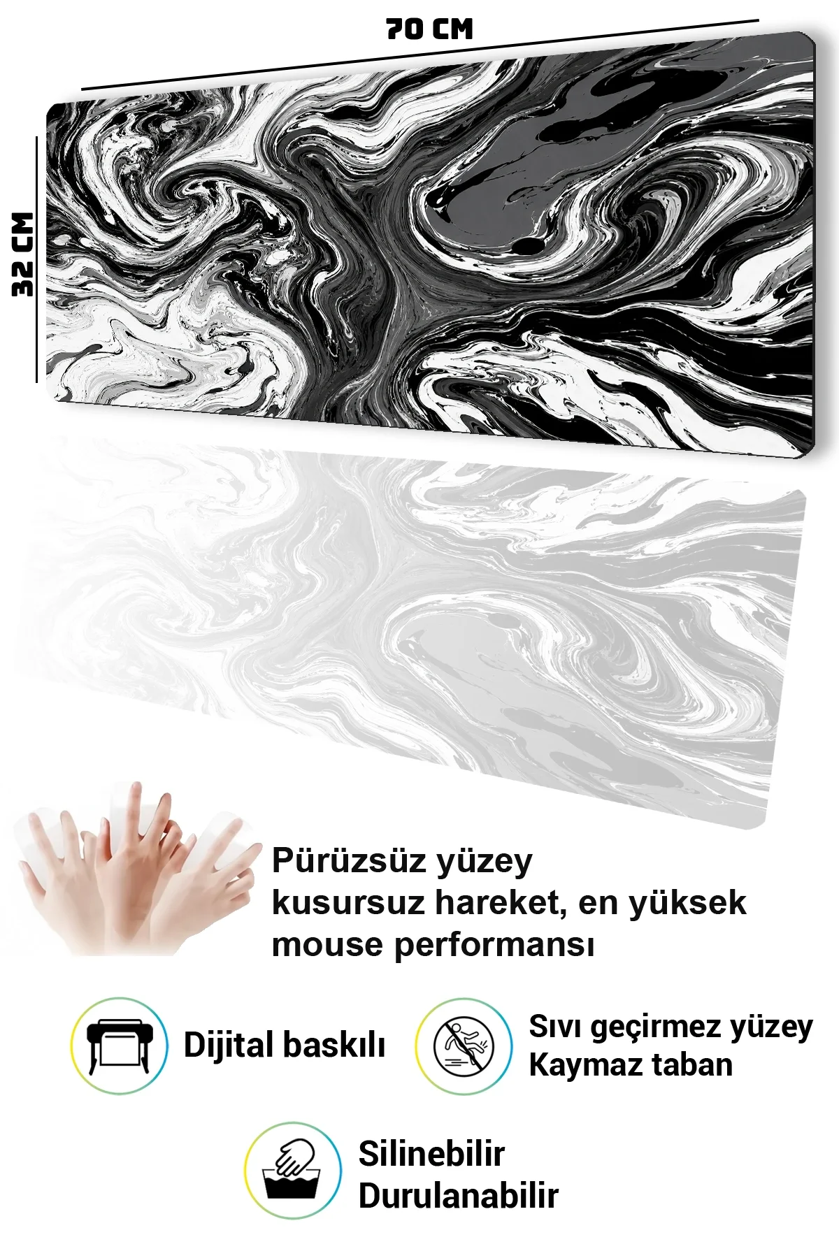 SonicTouch Klavye Mousepad 32x70cm Gece Girdabı Dikişsiz Pürüzsüz Sıvı Geçirmez Kaymaz Taban