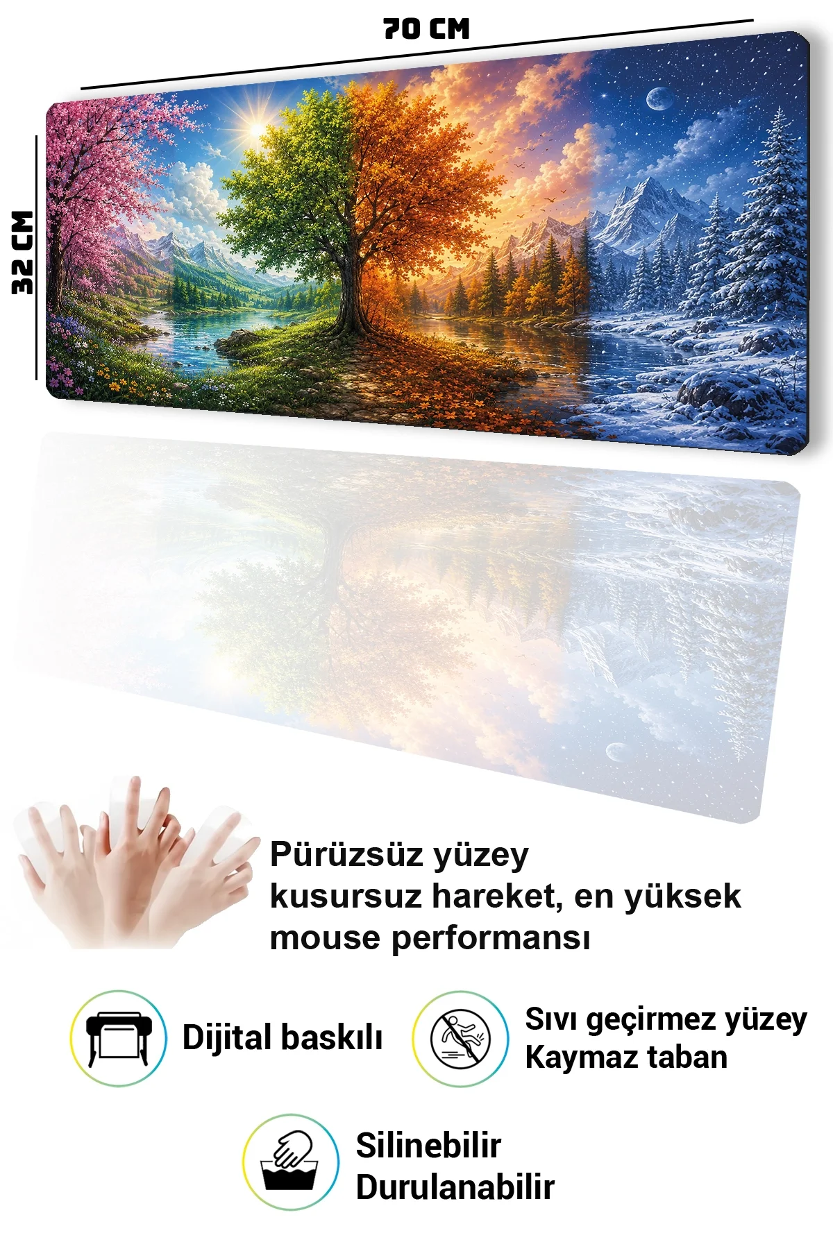 SonicTouch Klavye Mousepad 32x70cm Dört Mevsim Vadisi Dikişsiz Pürüzsüz Sıvı Geçirmez Kaymaz Taban
