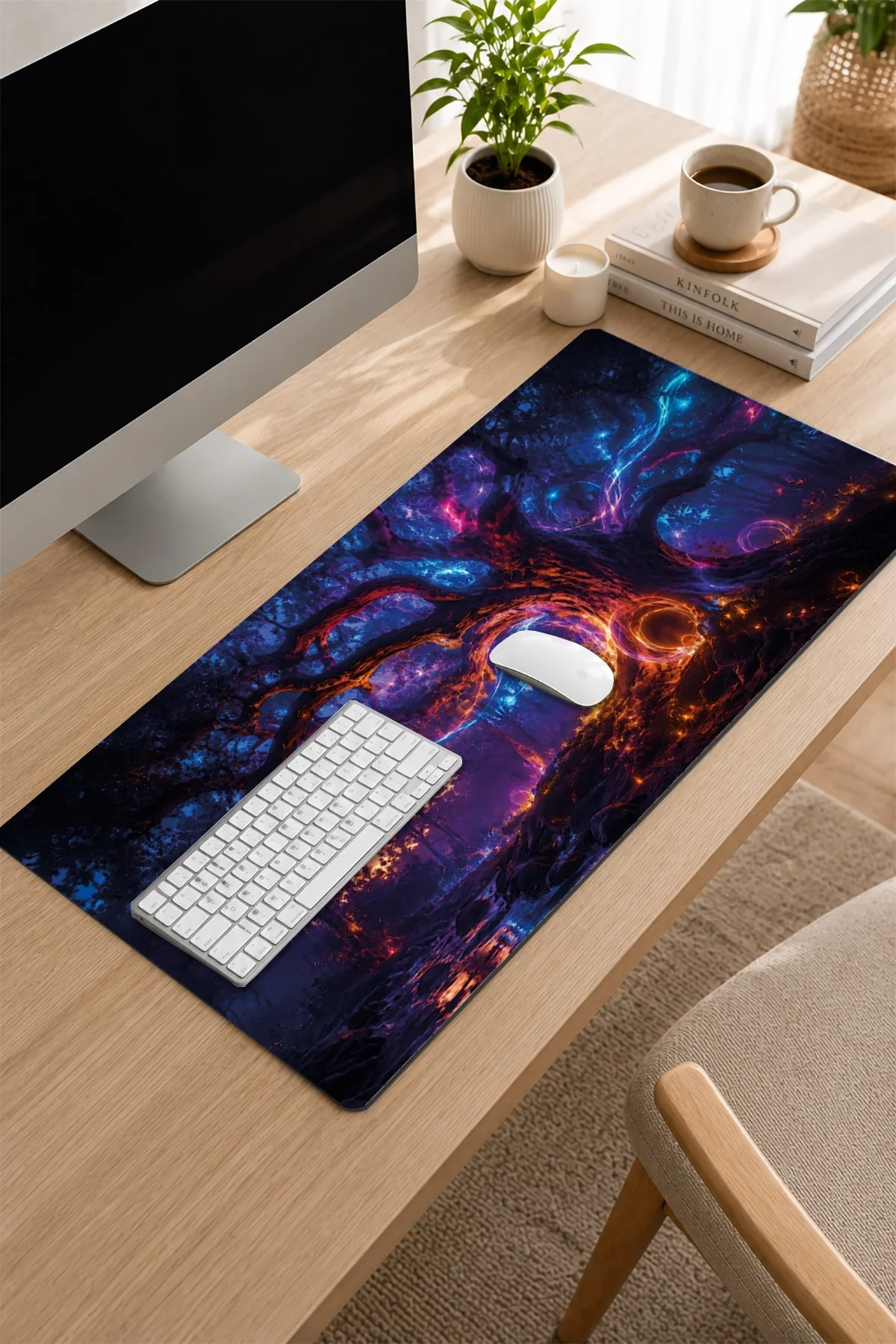 SonicTouch Klavye Mousepad 32x70cm Neon Hayat Ağacı Dikişsiz Pürüzsüz Sıvı Geçirmez Kaymaz Taban