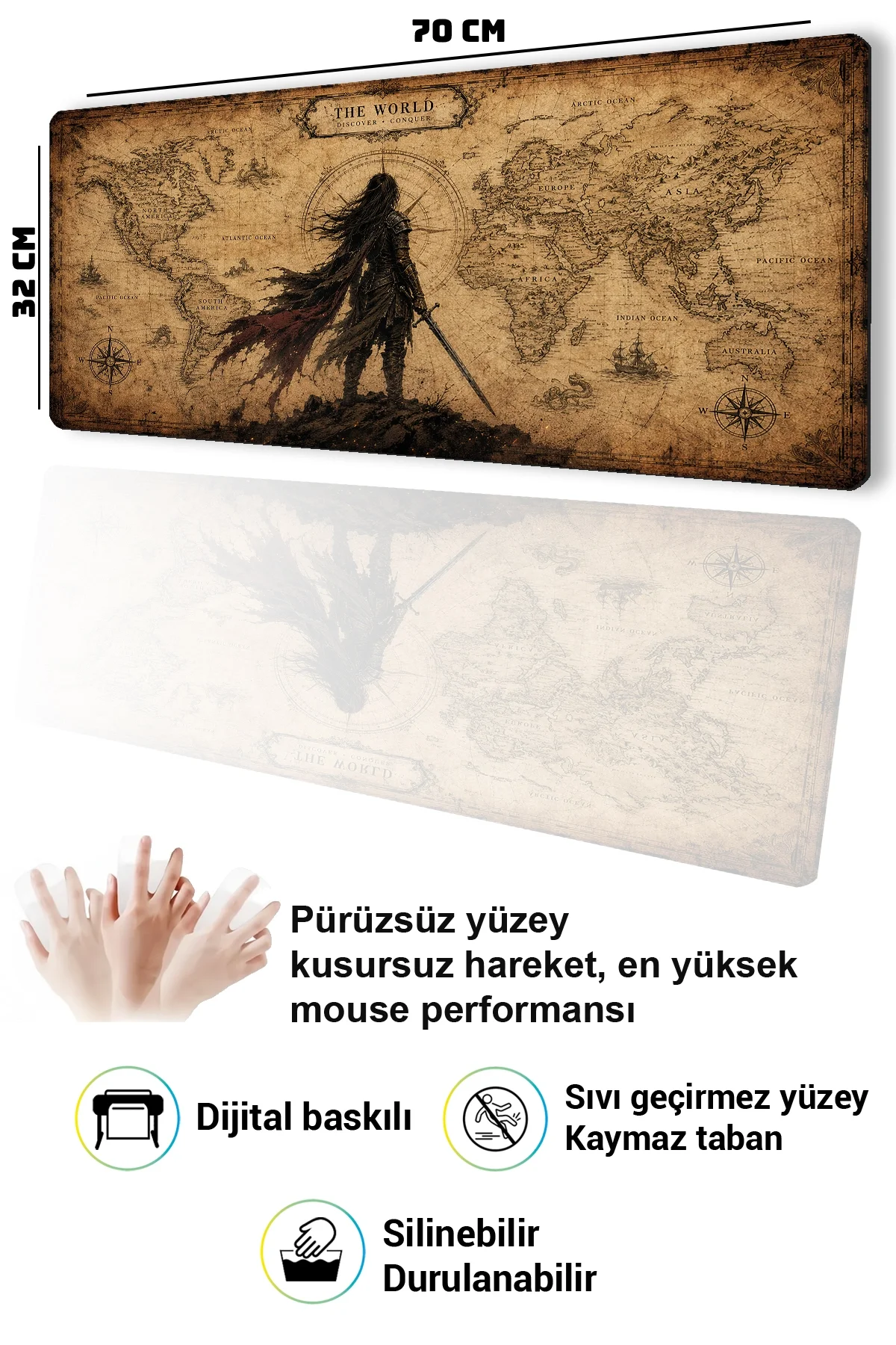 SonicTouch Klavye Mousepad 32x70cm Dünyanın Eşiğinde Dikişsiz Pürüzsüz Sıvı Geçirmez Kaymaz Taban