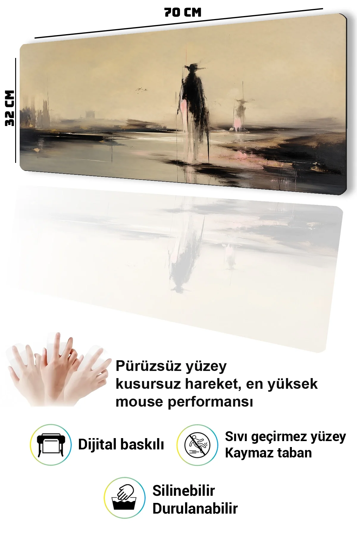 SonicTouch Klavye Mousepad 32x70cm Yalnız Gölge Dikişsiz Pürüzsüz Sıvı Geçirmez Kaymaz Taban