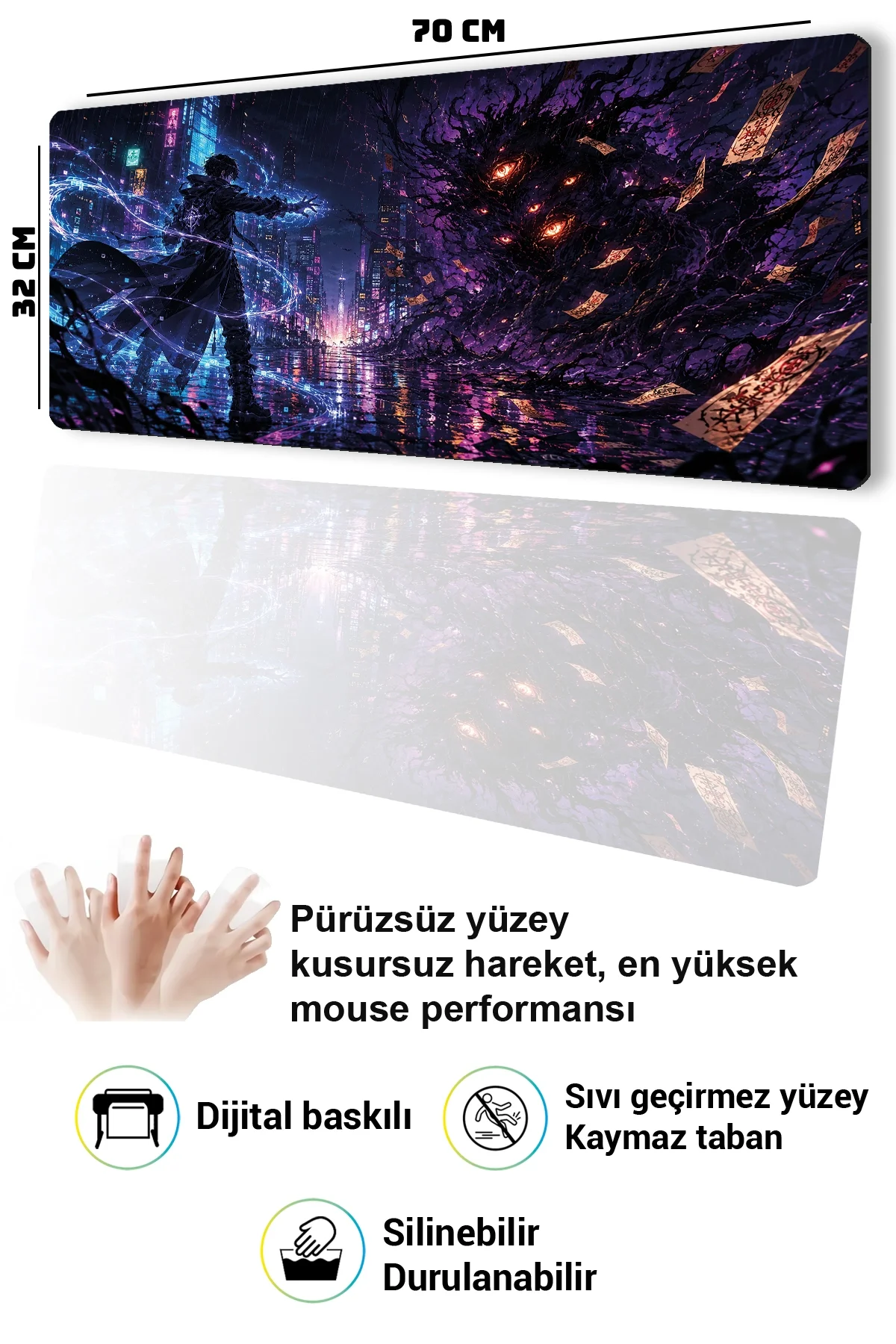 SonicTouch Klavye Mousepad 32x70cm Neon Büyücü Dikişsiz Pürüzsüz Sıvı Geçirmez Kaymaz Taban