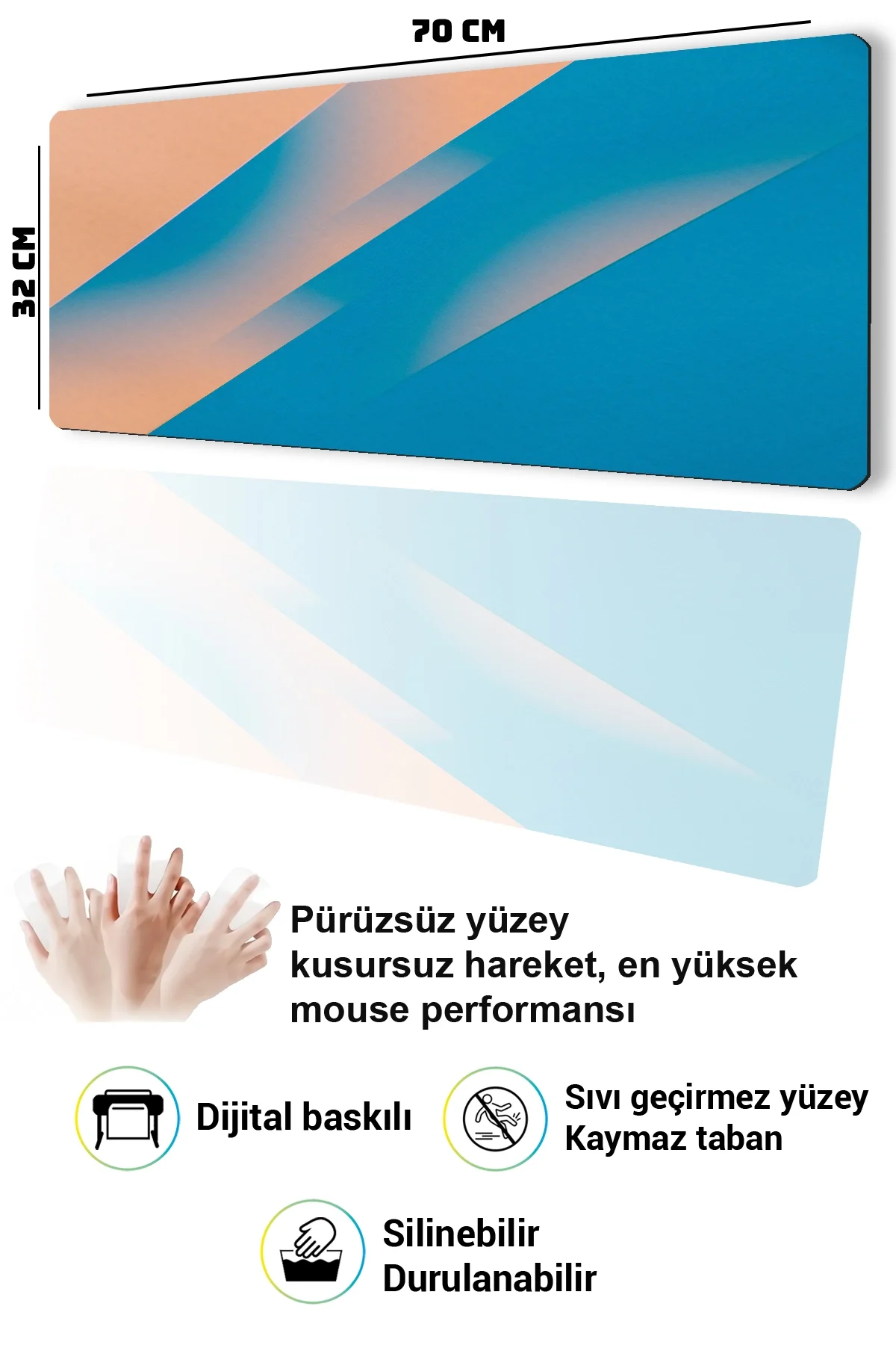 SonicTouch Klavye Mousepad 32x70cm Mercan Ufku Dikişsiz Pürüzsüz Sıvı Geçirmez Kaymaz Taban
