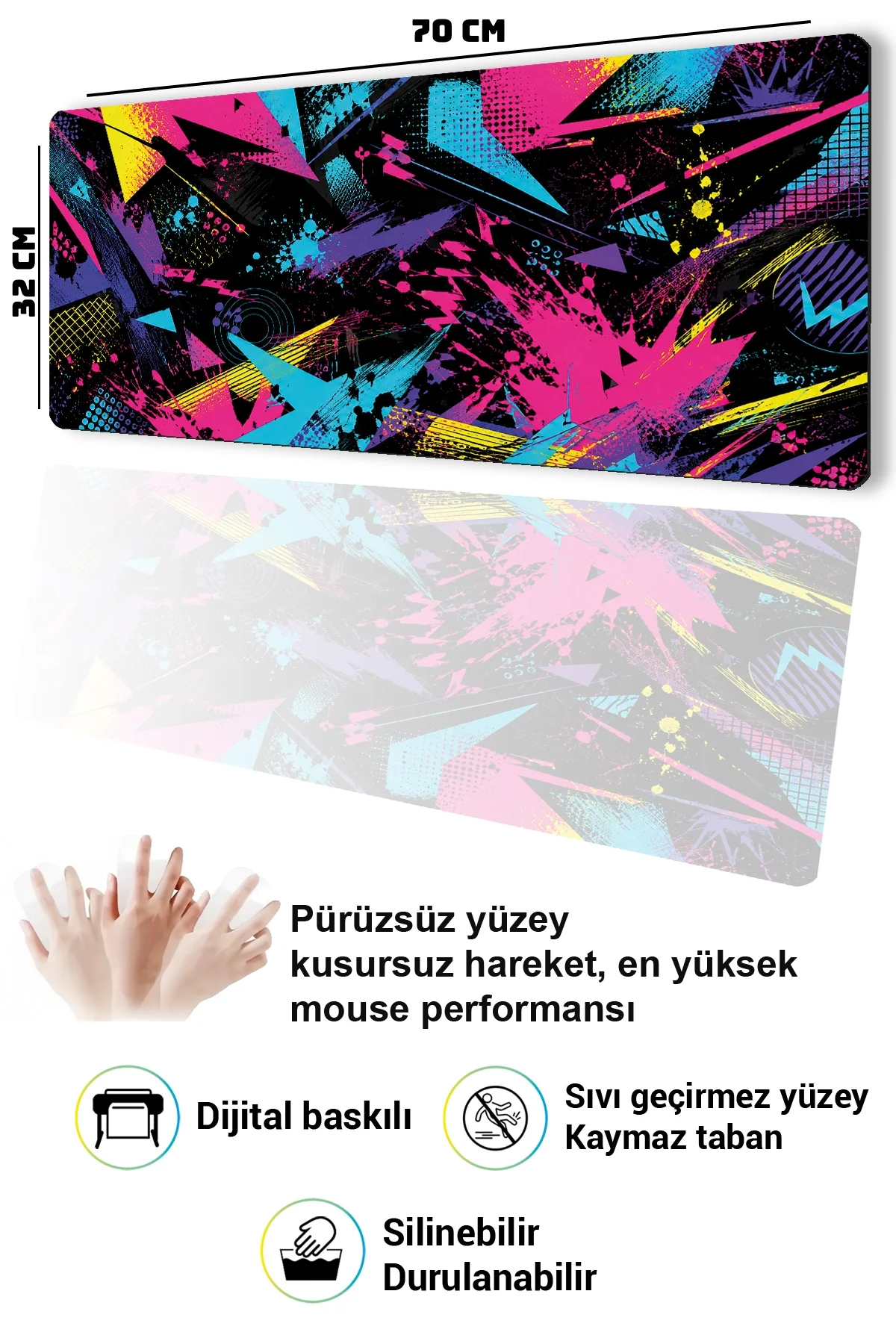 SonicTouch Klavye Mousepad 32x70cm Retro Patlama Dikişsiz Pürüzsüz Sıvı Geçirmez Kaymaz Taban