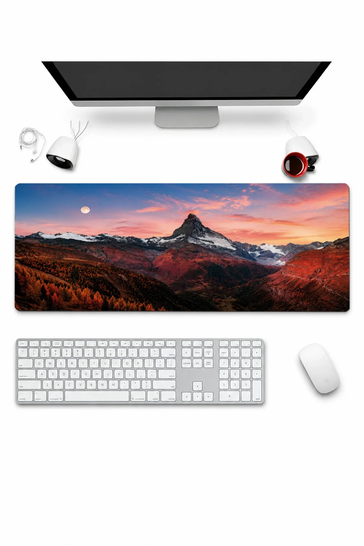 SonicTouch Klavye Mousepad 32x70cm Kızıl Dağlar Dikişsiz Pürüzsüz Sıvı Geçirmez Kaymaz Taban
