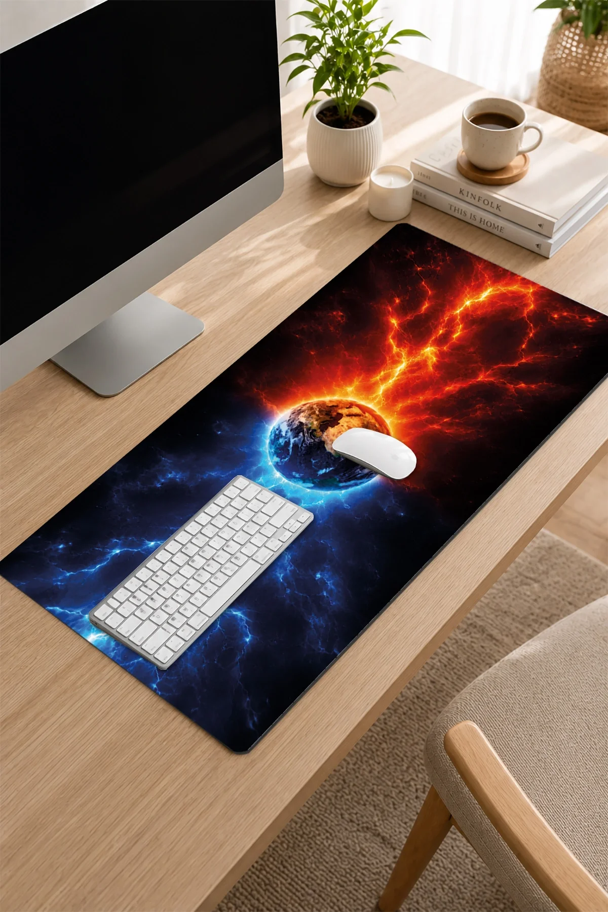 SonicTouch Klavye Mousepad 32x70cm Kozmik Denge Dikişsiz Pürüzsüz Sıvı Geçirmez Kaymaz Taban