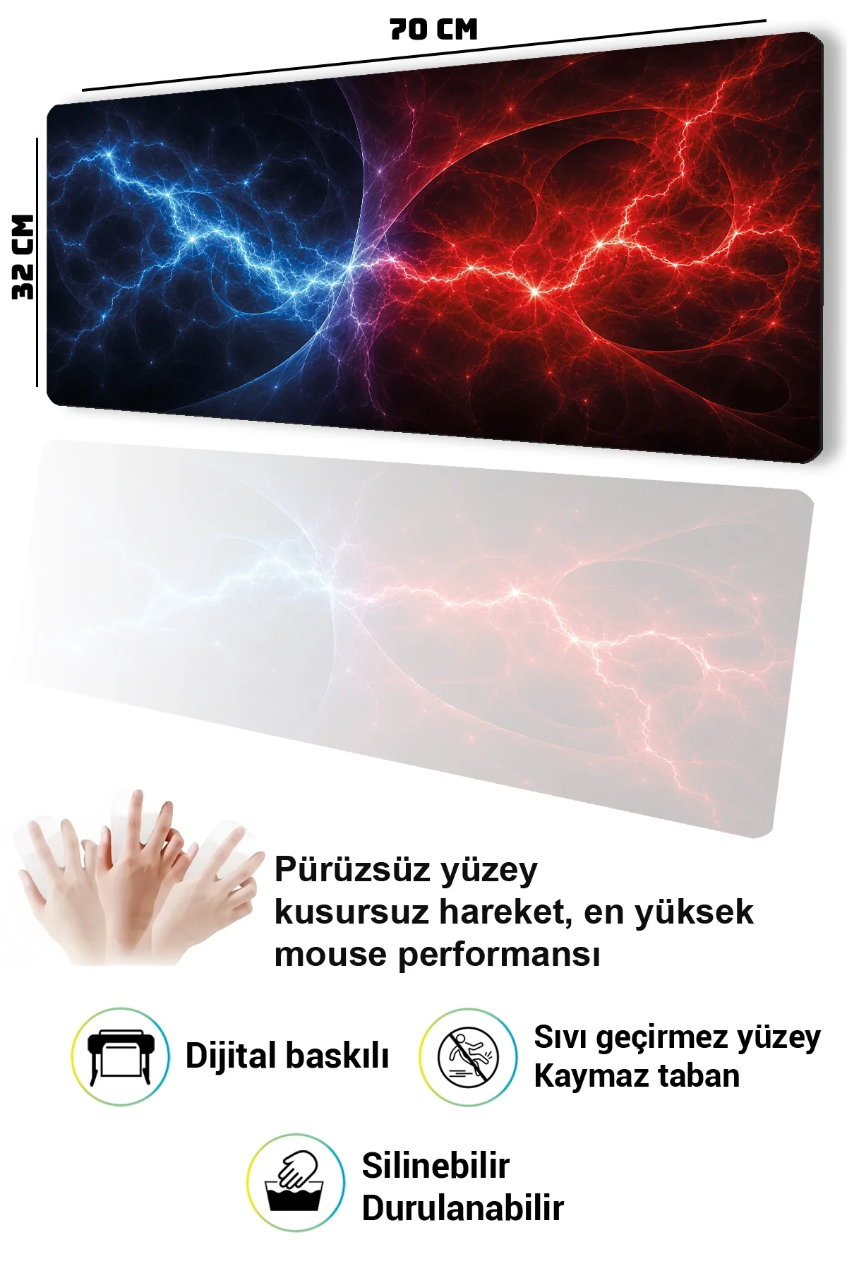 SonicTouch Klavye Mousepad 32x70cm Elementlerin Savaşı Dikişsiz Pürüzsüz Sıvı Geçirmez Kaymaz Taban