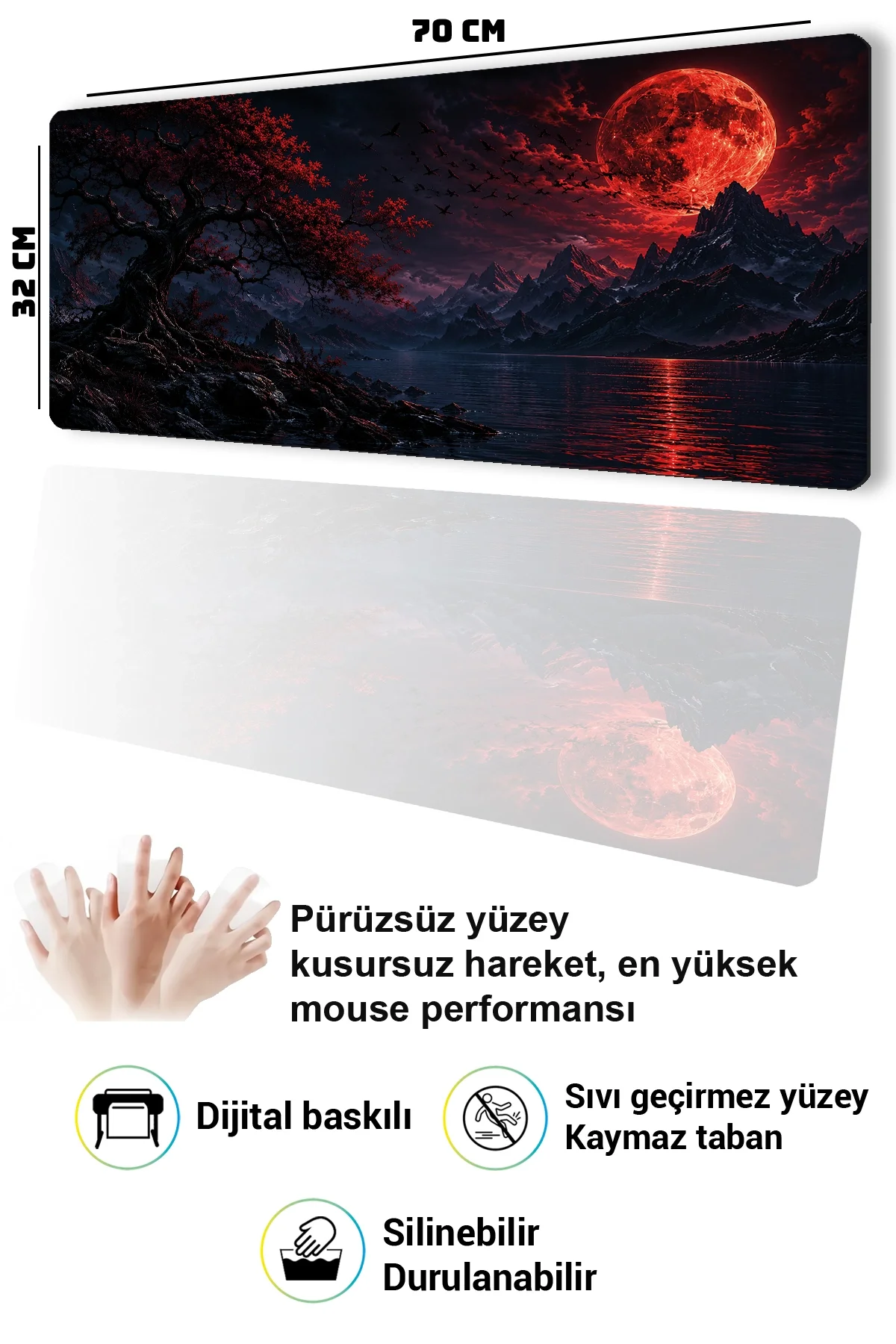 SonicTouch Klavye Mousepad 32x70cm Gotik Göl Dikişsiz Pürüzsüz Sıvı Geçirmez Kaymaz Taban