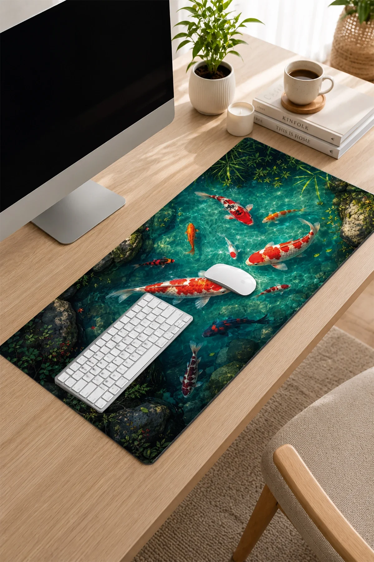 SonicTouch Klavye Mousepad 32x70cm Turkuaz Koi Gölü Dikişsiz Pürüzsüz Sıvı Geçirmez Kaymaz Taban