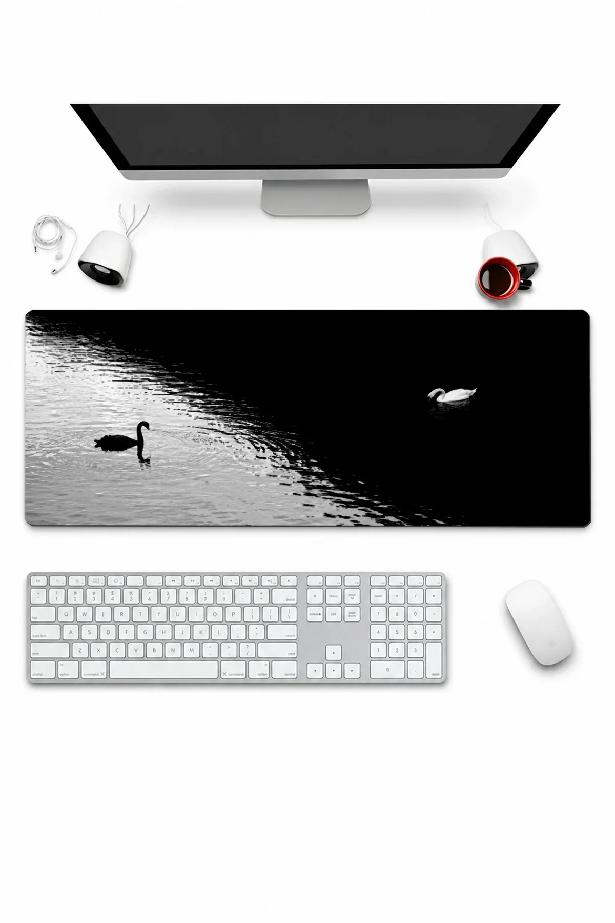 SonicTouch Klavye Mousepad 32x70cm Kuğuların Dengesi Dikişsiz Pürüzsüz Sıvı Geçirmez Kaymaz Taban