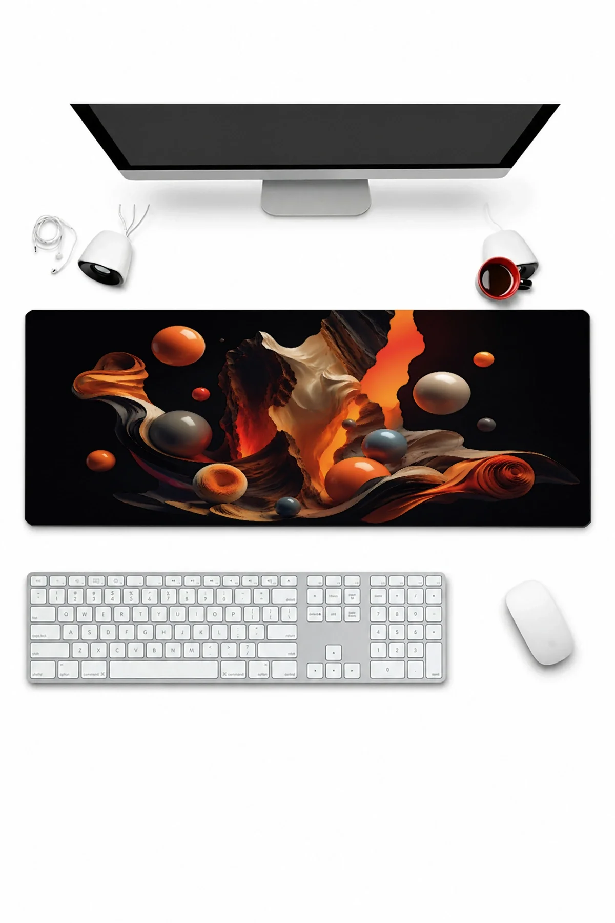 SonicTouch Klavye Mousepad 32x70cm Turuncu Akış Dikişsiz Pürüzsüz Sıvı Geçirmez Kaymaz Taban