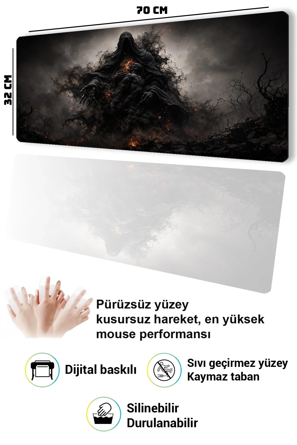 SonicTouch Klavye Mousepad 32x70cm Kara Kehanet Dikişsiz Pürüzsüz Sıvı Geçirmez Kaymaz Taban