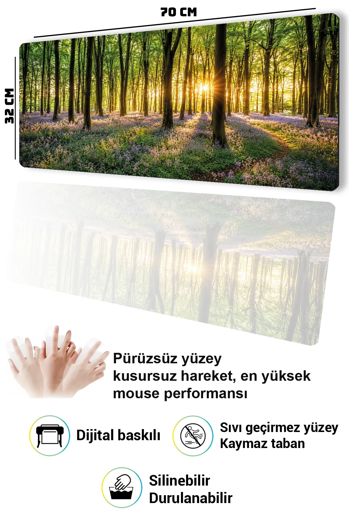 SonicTouch Klavye Mousepad 32x70cm Lavanta Patikası Dikişsiz Pürüzsüz Sıvı Geçirmez Kaymaz Taban