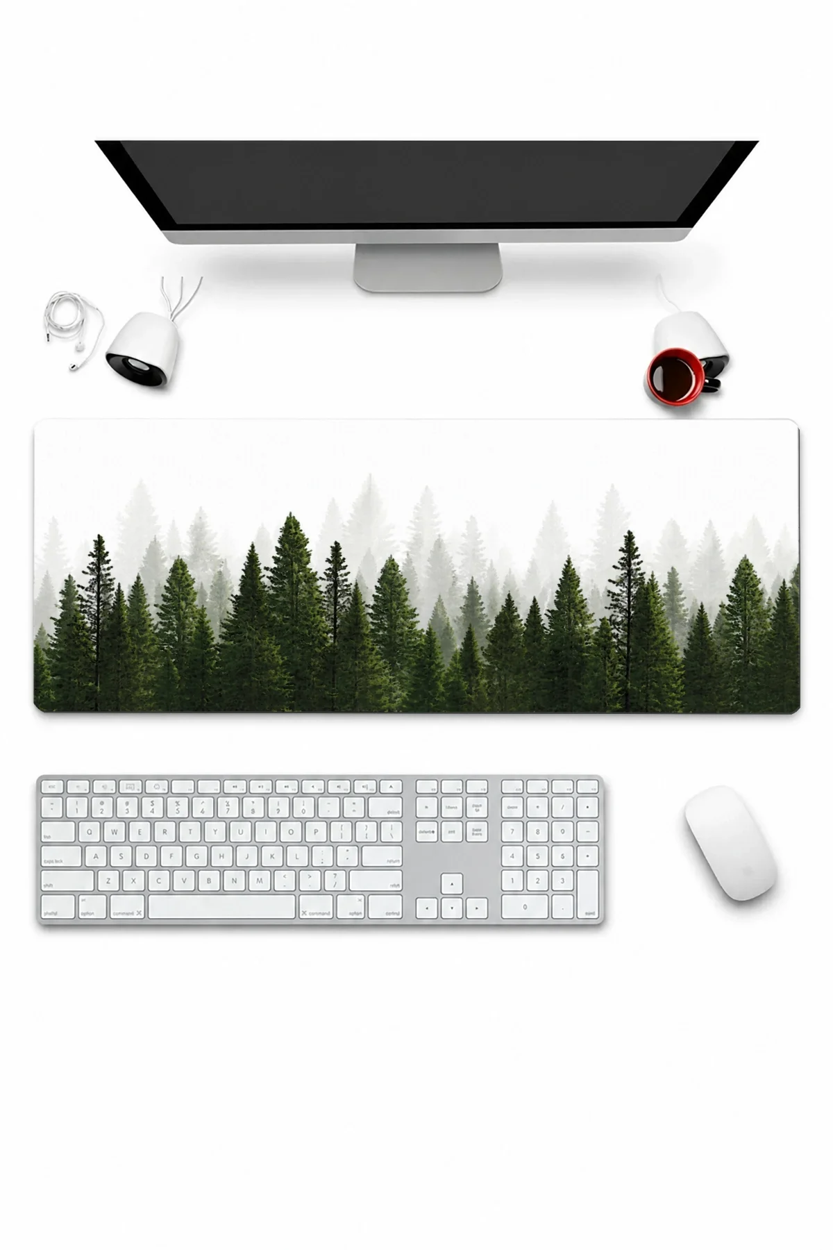 SonicTouch Klavye Mousepad 32x70cm Sisli Çamlar Dikişsiz Pürüzsüz Sıvı Geçirmez Kaymaz Taban