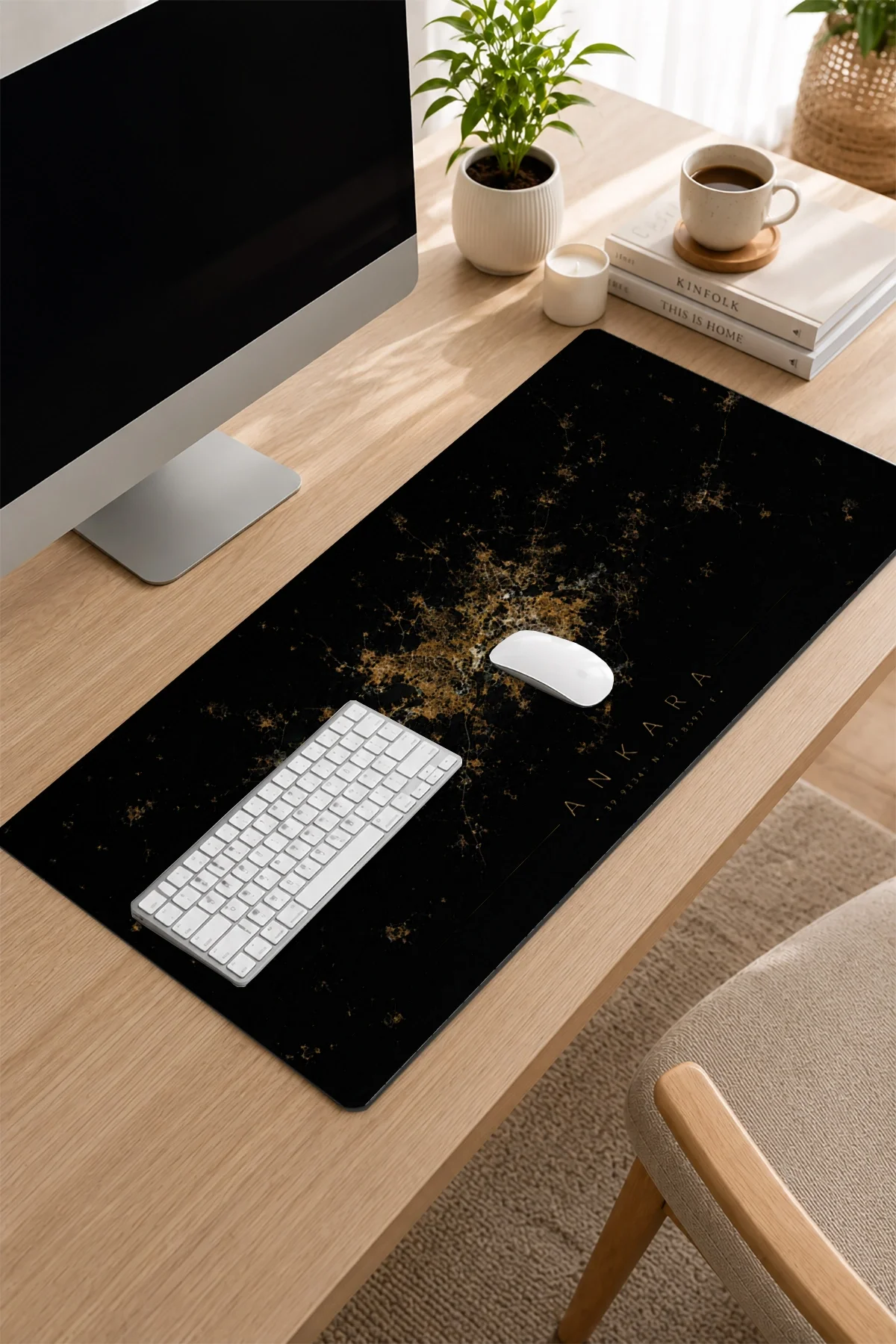 SonicTouch Klavye Mousepad 32x70cm Ankara Gece Haritası Pürüzsüz Sıvı Geçirmez Kaymaz Taban