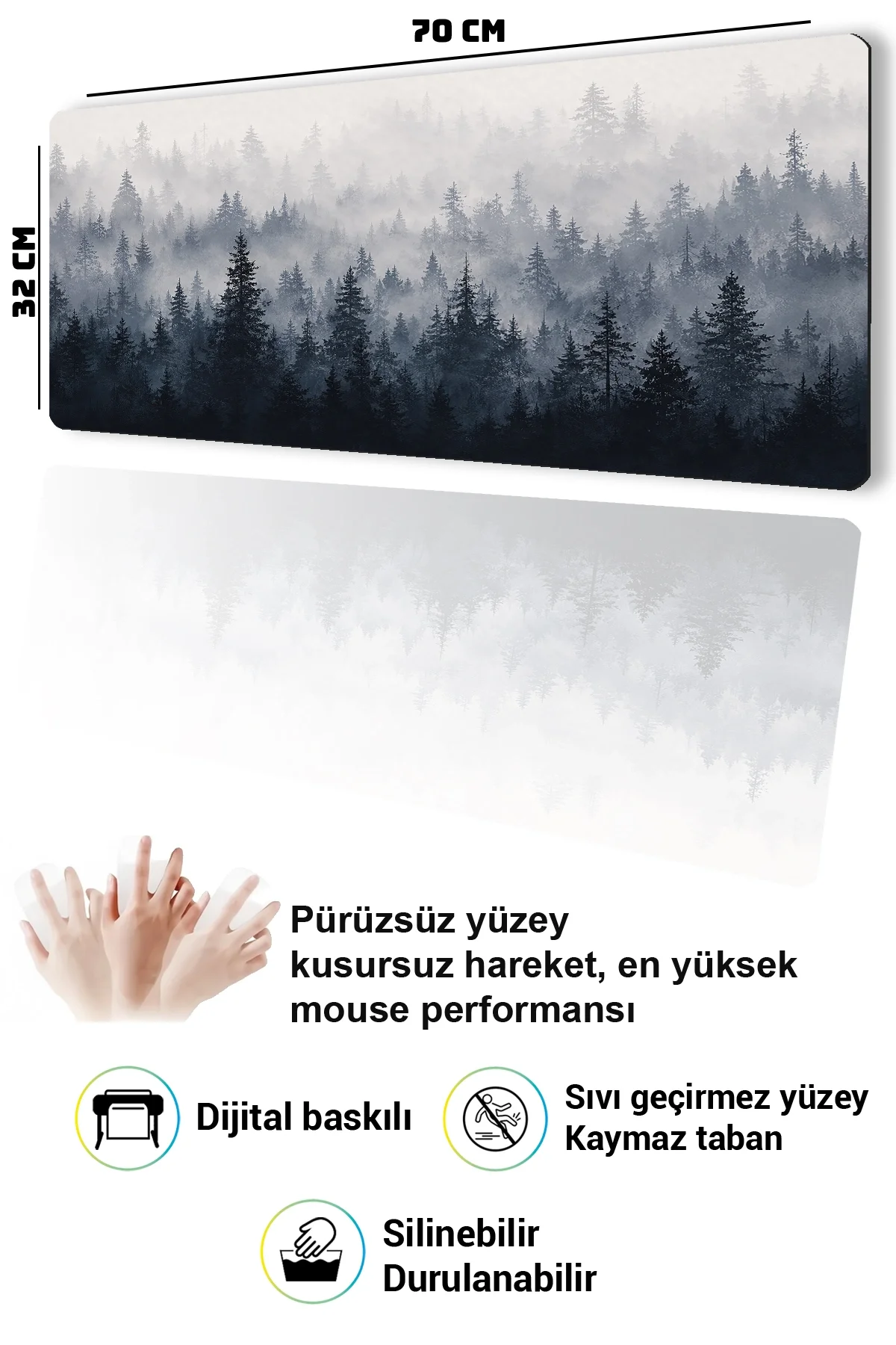 SonicTouch Klavye Mousepad 32x70cm Kuzey Ormanları Dikişsiz Pürüzsüz Sıvı Geçirmez Kaymaz Taban
