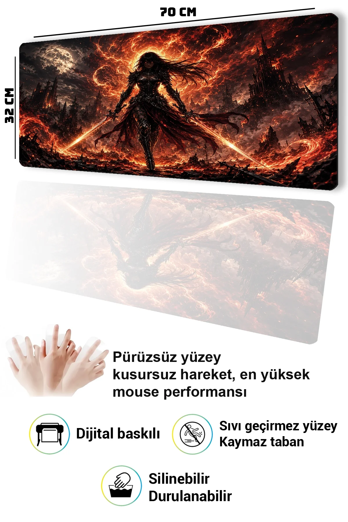 SonicTouch Klavye Mousepad 32x70cm Kor Savaşçısı Dikişsiz Pürüzsüz Sıvı Geçirmez Kaymaz Taban
