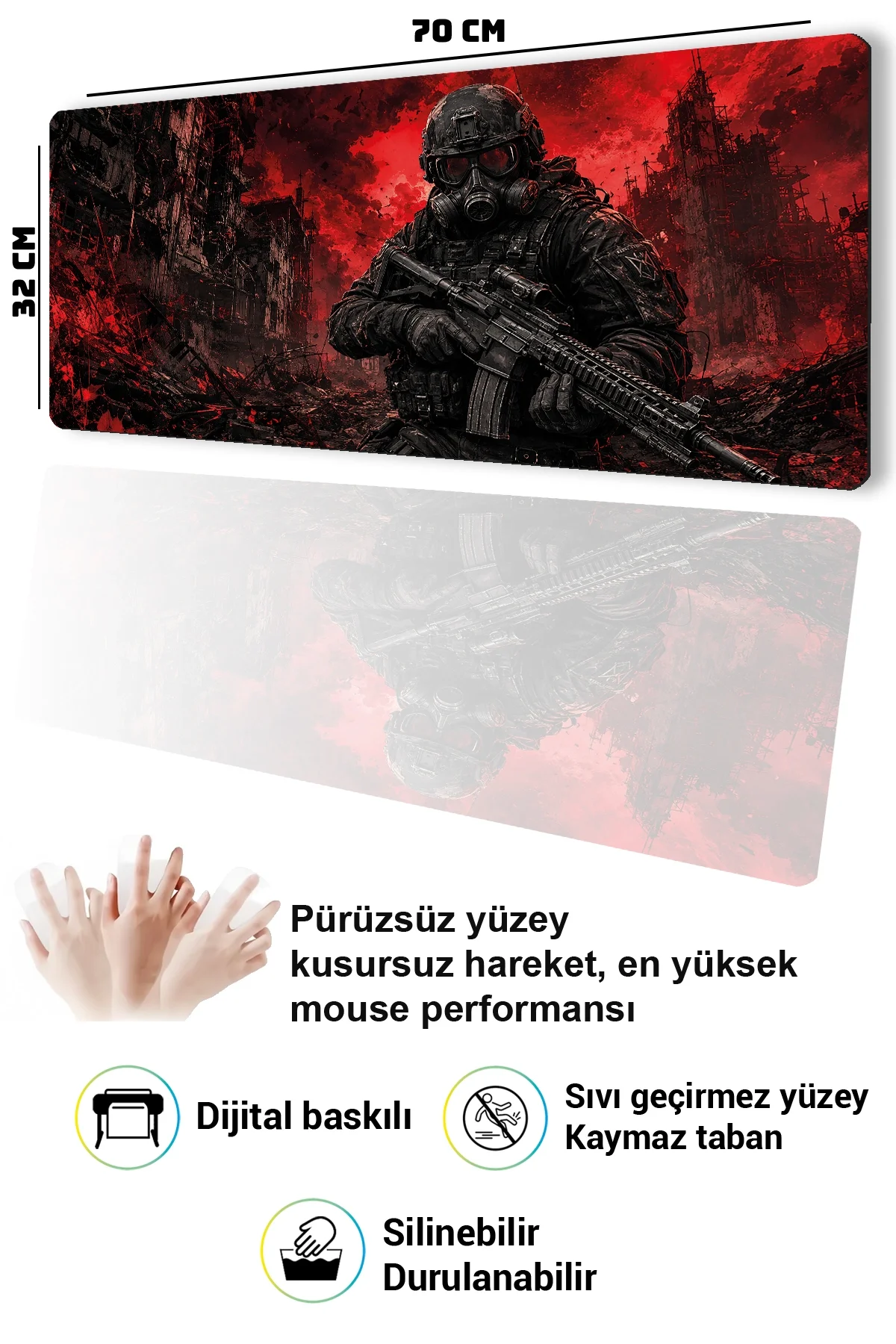 SonicTouch Klavye Mousepad 32x70cm Kıyamet Devriyesi Dikişsiz Pürüzsüz Sıvı Geçirmez Kaymaz Taban