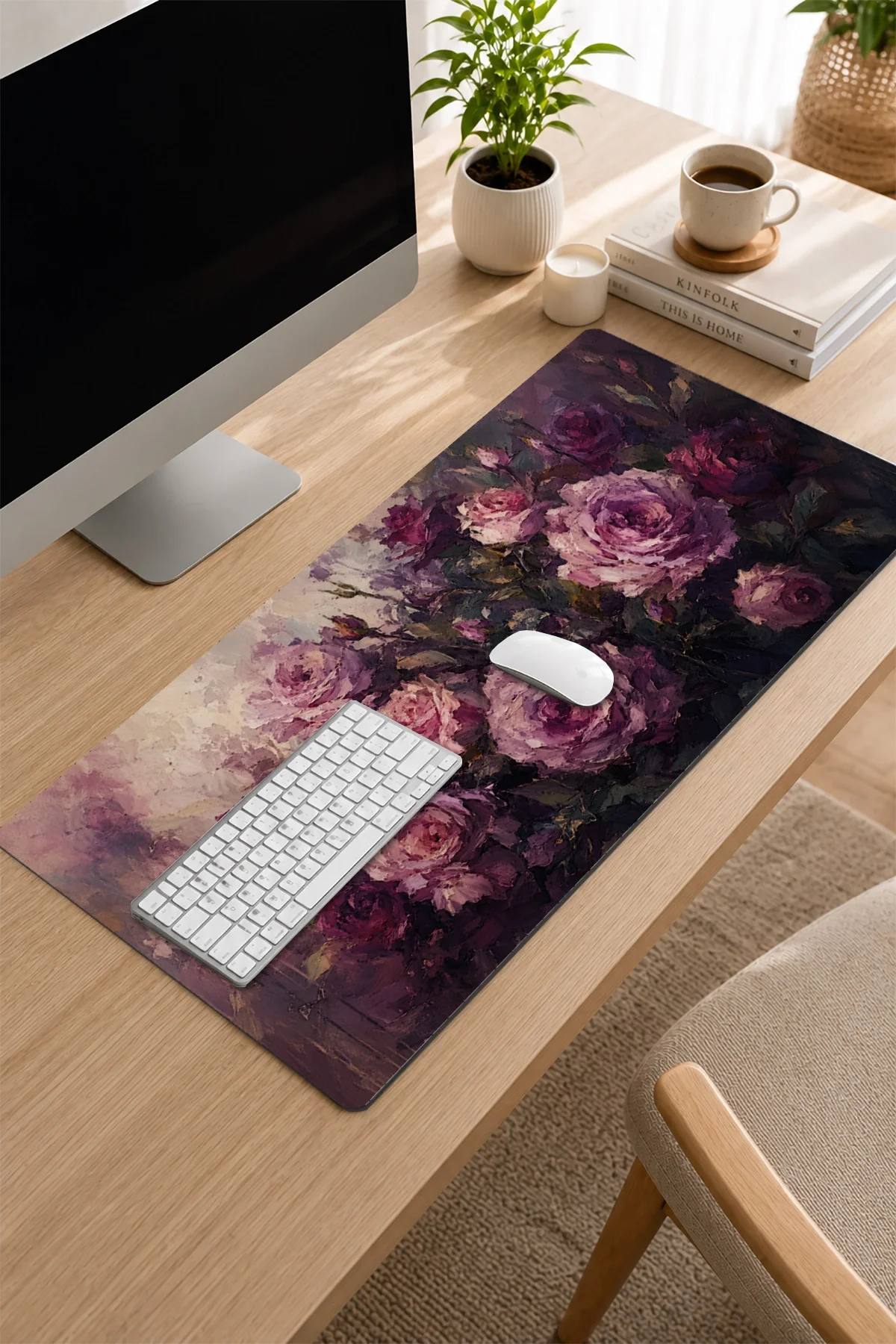 SonicTouch Klavye Mousepad 32x70cm Gece Gülleri Dikişsiz Pürüzsüz Sıvı Geçirmez Kaymaz Taban